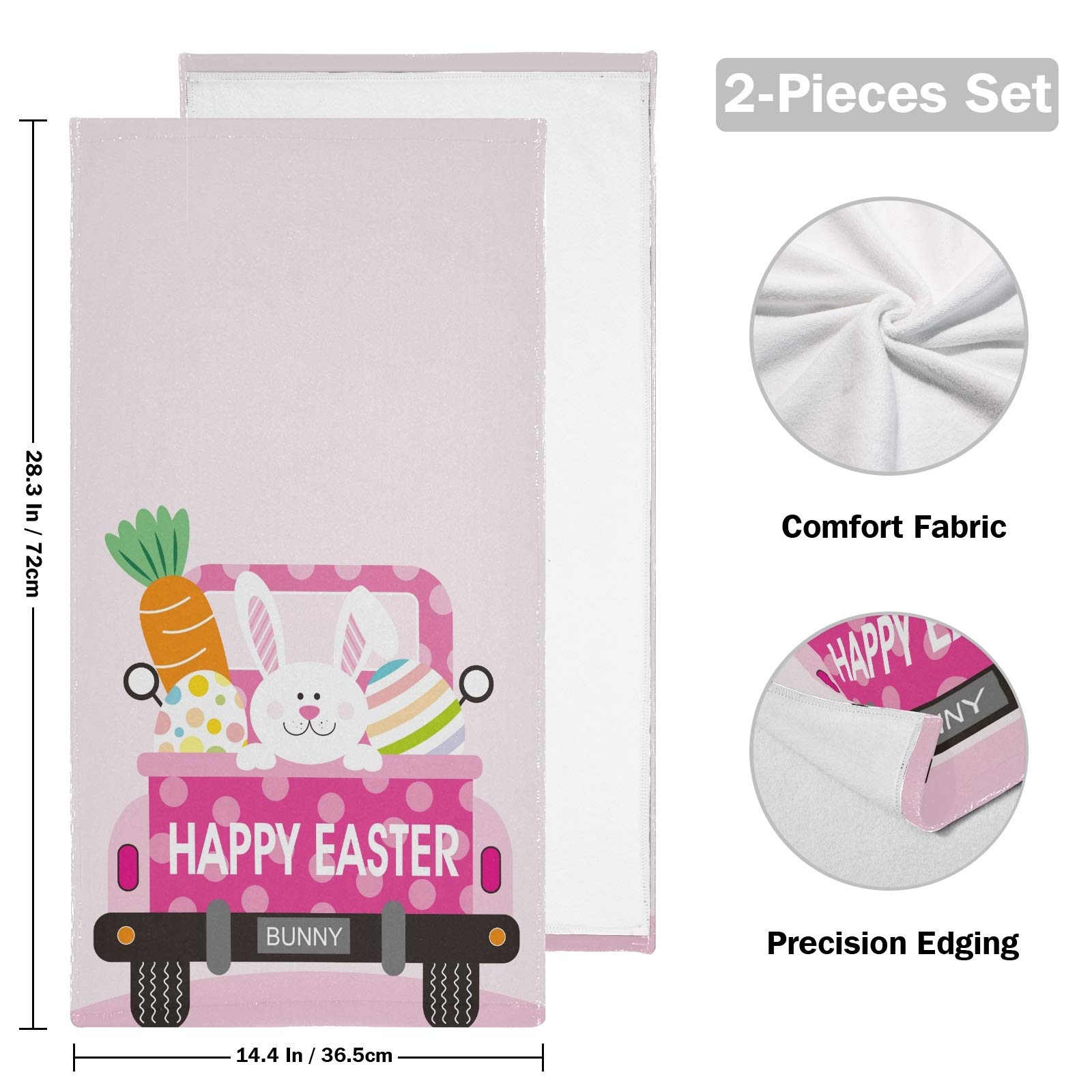 Easter Truck Bunny Egg Hand Towel Set of 2 - Soft Washcloth for Bathroom, Kitchen & Home Decor - 28.3x14.4 Inch - Perfect for Easter Decorations, Gift Giving & Spring Home Styling