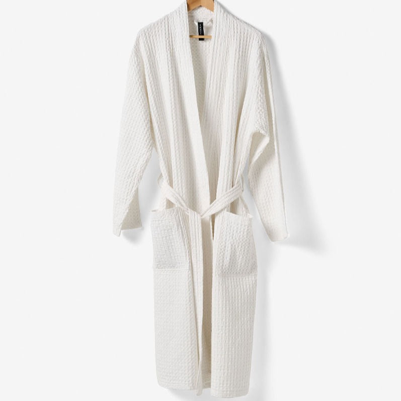 Linen House Keaton White Waffle Bathrobe - Soft & Luxurious Cotton Terry Robe for Women & Men - Perfect for Spa, Hotel, and Home Relaxation