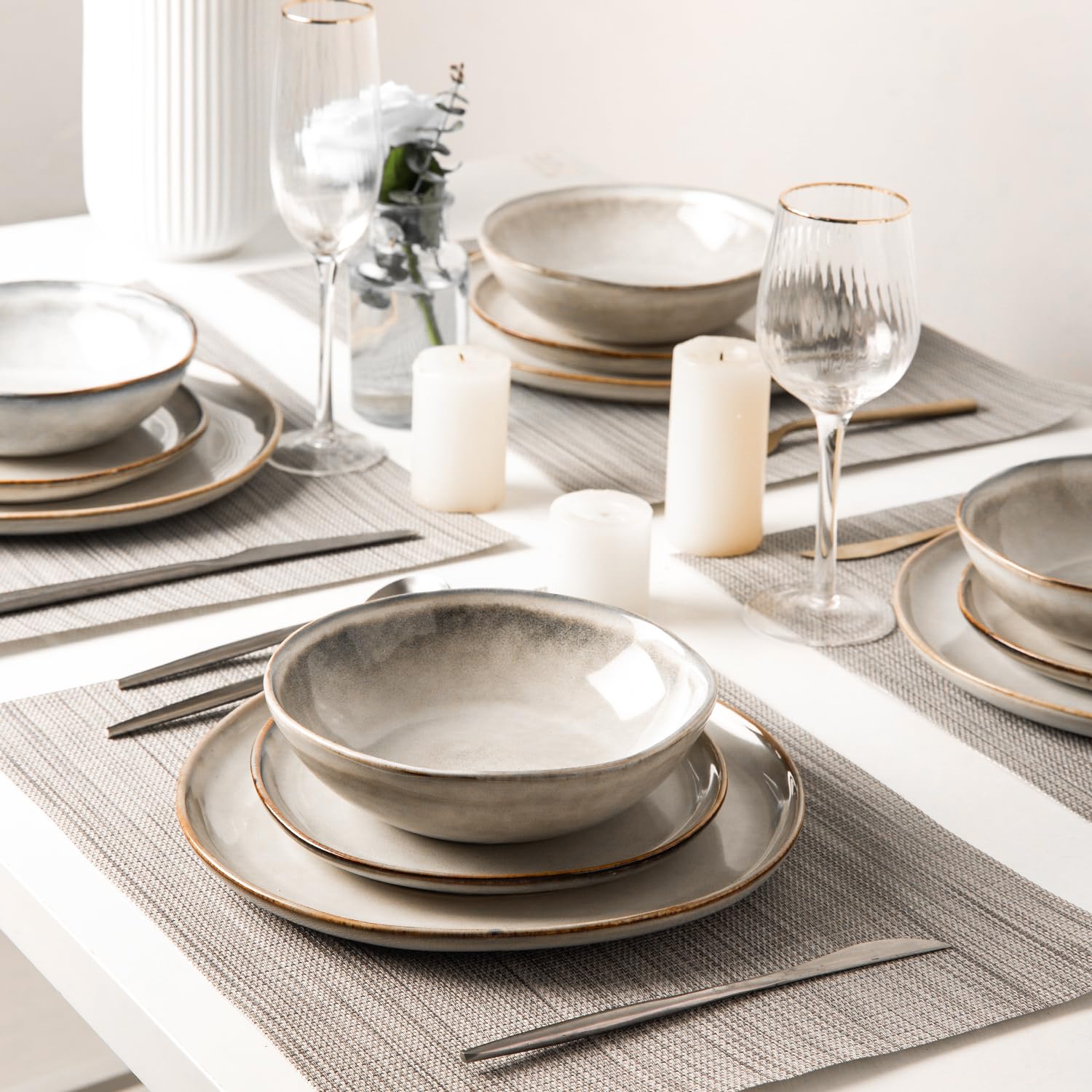 **AmorArc Handmade Ceramic Dinnerware Set - 24-Piece Reactive Glaze Plates & Bowls | Chip & Crack Resistant, Dishwasher & Microwave Safe | Elegant Tableware for 8, Perfect for Family Dinners & Entertaining Guests**