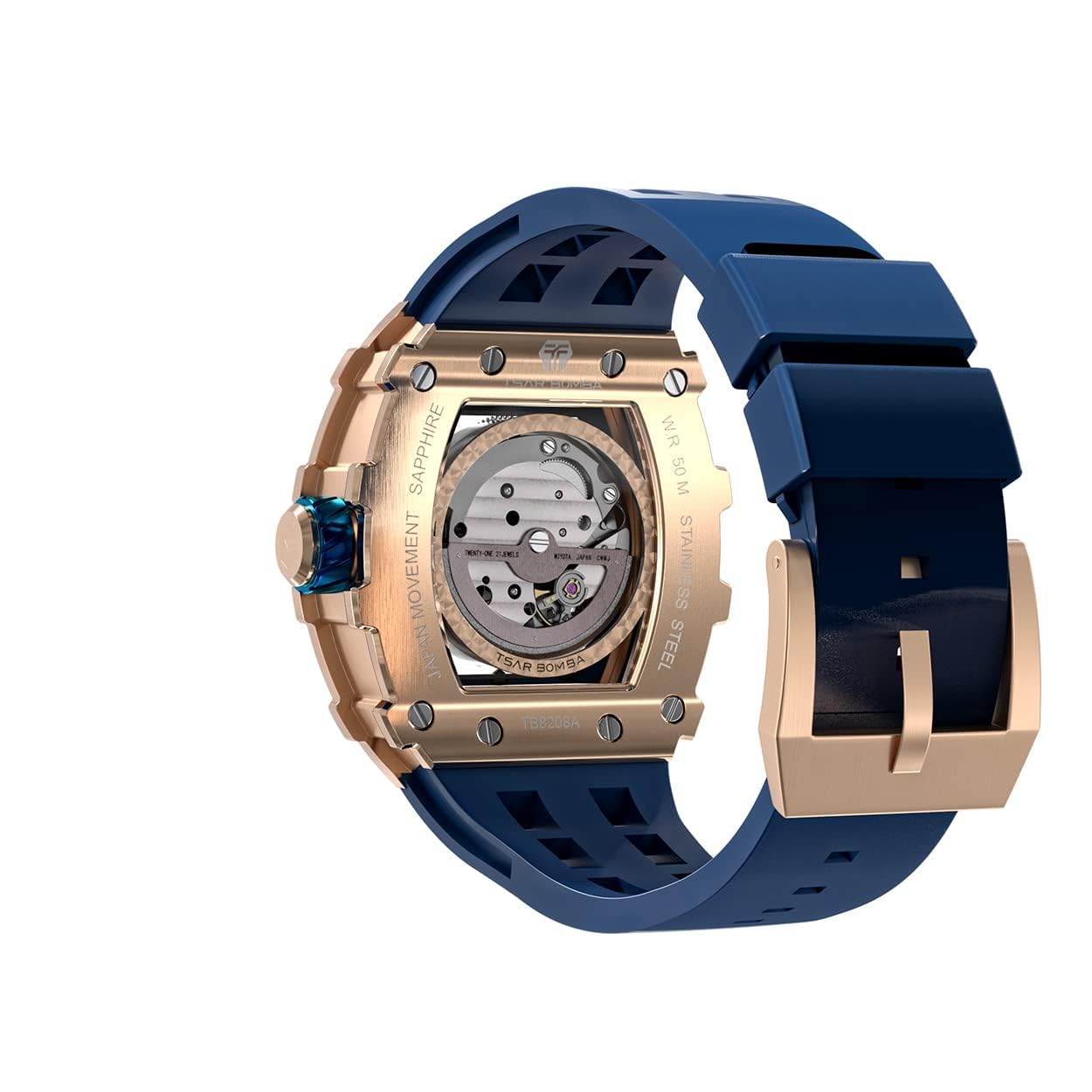 TSAR BOMBA Men's Automatic Skeleton Watch - Luxury Mechanical Tonneau Watch with 50M Waterproof, Big Square Dial & Silicone Strap - Perfect for Business, Formal Events & Everyday Wear