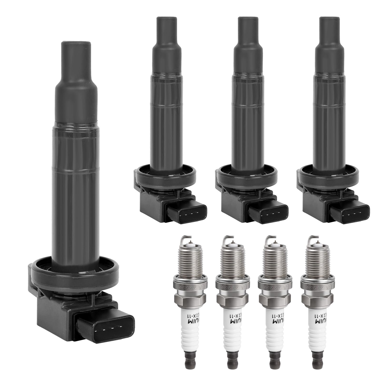 High Performance Ignition Coil Pack & Spark Plugs Set of 4 - Compatible with Scion xB xA, Toyota Echo, Prius C, Yaris 2001-2019 1.5L L4 Engine - Direct Replacement for UF316 - Improve Engine Power & Fuel Efficiency - Perfect for Daily Commuting & City Driving