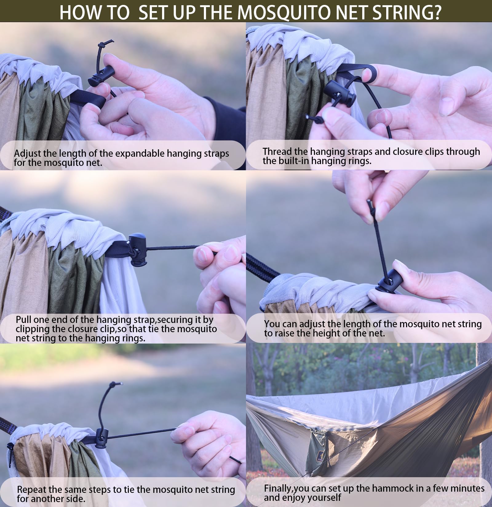 Portable Camping Hammock with Mosquito Net - Lightweight Nylon Parachute Hammock for Outdoor Adventures | Includes 10ft Tree Straps | Perfect for Travel, Hiking, Backpacking, Beach & Patio (Green & Khaki) | Great for Summer Camping, Backyard Relaxation & Wilderness Adventures