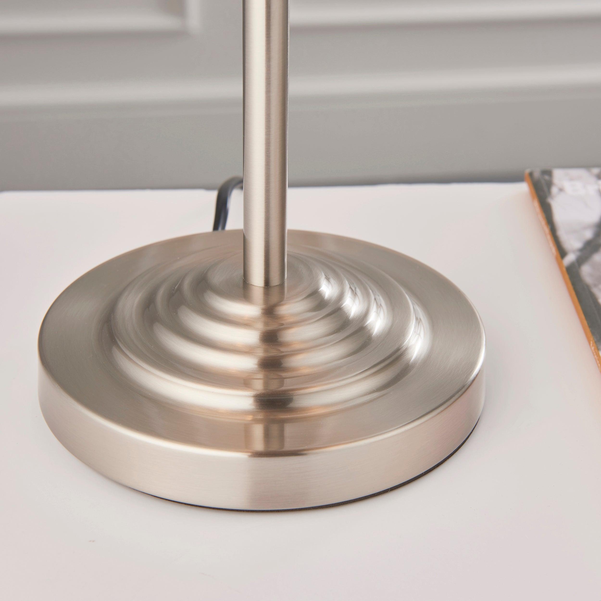 Endon Highclere Brushed Chrome 3-Light Table Lamp with Linen Shade - Perfect for Bedroom Nightstand, Living Room End Table, or Office Desk Lighting