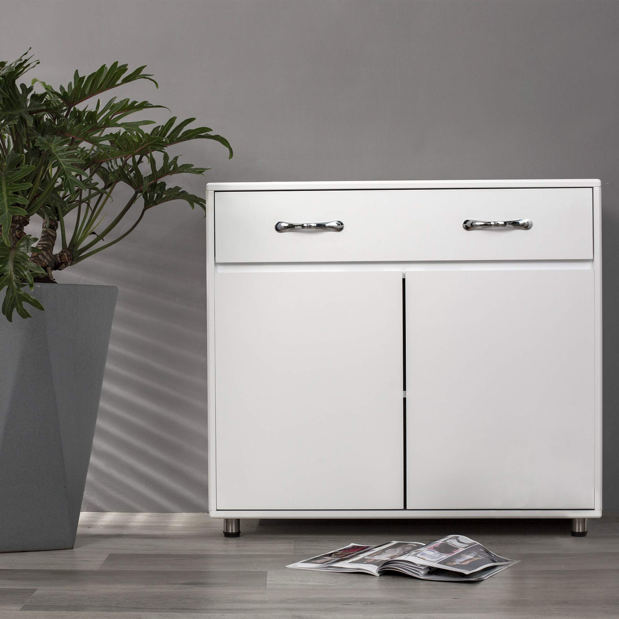 2-Door White Storage Cabinet - File Drawer Sideboard for Office, Kitchen & Home Organization | Perfect for Files, Dishes & Supplies Storage