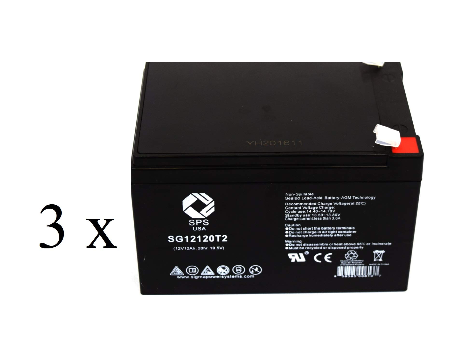 SPS Brand 12V 12Ah Replacement Battery for APC Back-UPS BK650X06 UPS (3 Pack) - Compatible with BK650M, BE650G, UPS Systems - Power Backup for Home Office, Electronics & Emergency Use