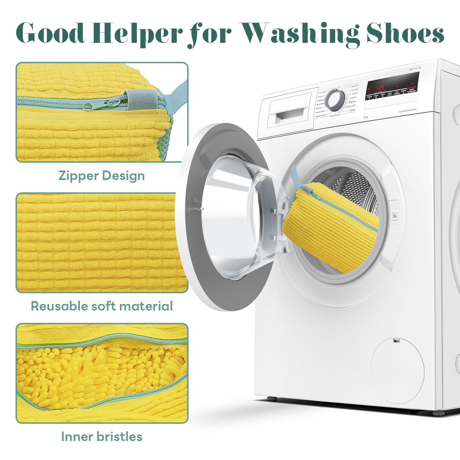 2Pcs Reusable Shoe Washing Machine Bags for Washer & Dryer - Durable Laundry Mesh Bags for Sneakers, Boots & All Shoe Sizes - Deep Cleaning & Protection (Yellow) - Perfect for Gym, Travel & Sports Shoes