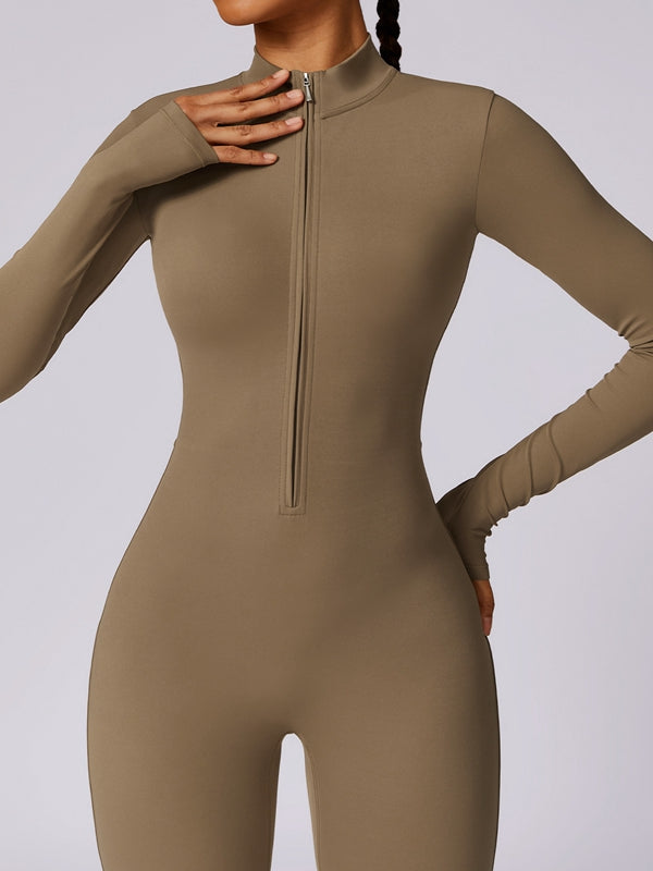 ZASUWA Women's High Waist Zipper Jumpsuit - Slimming Bodycon Romper for Casual Wear & Night Out