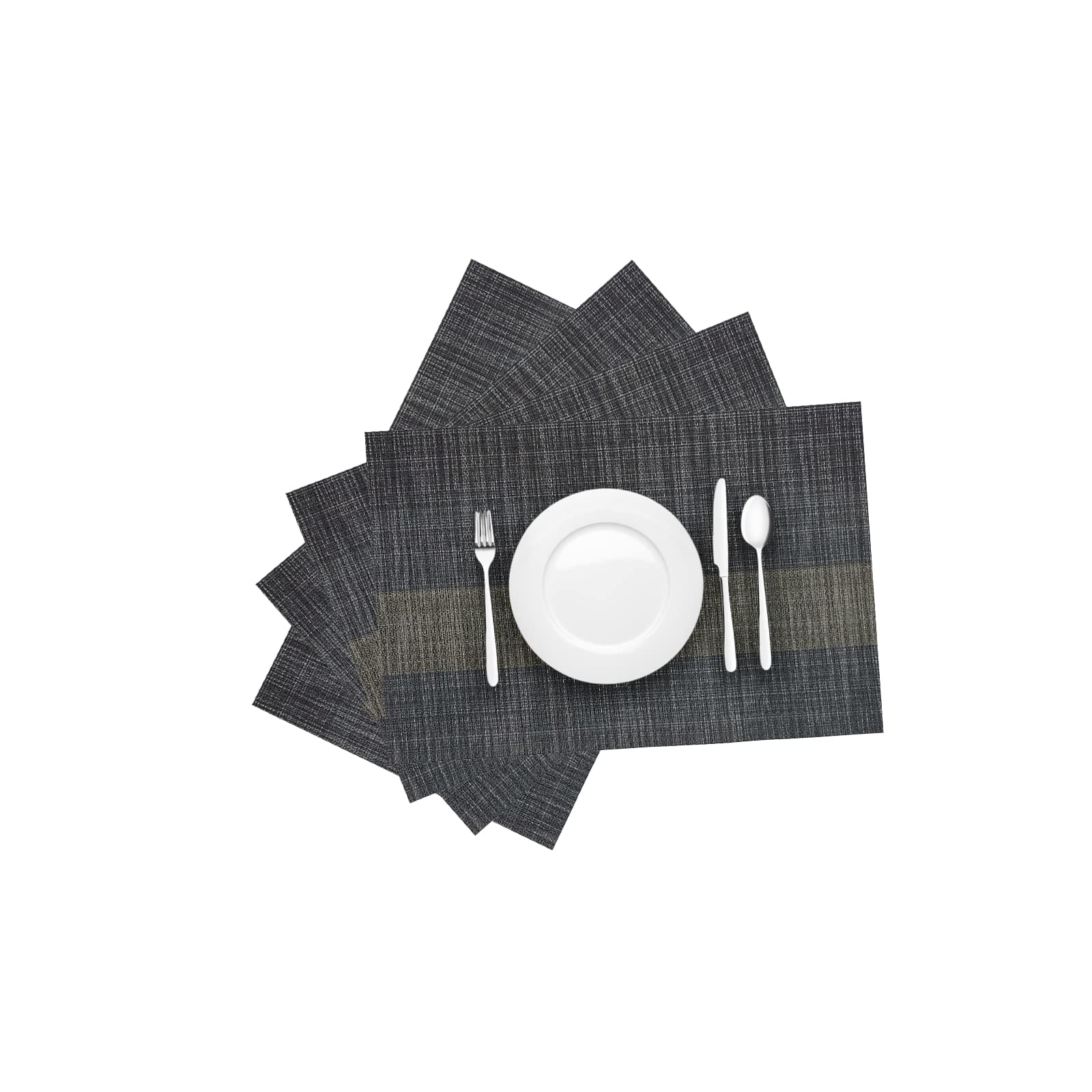 Premium 4-Pack Vinyl Woven Placemats - Non-Slip, Washable & Durable Table Mats for Indoor/Outdoor Use (Black) - Perfect for Dining Tables, Picnics, and Outdoor Entertaining