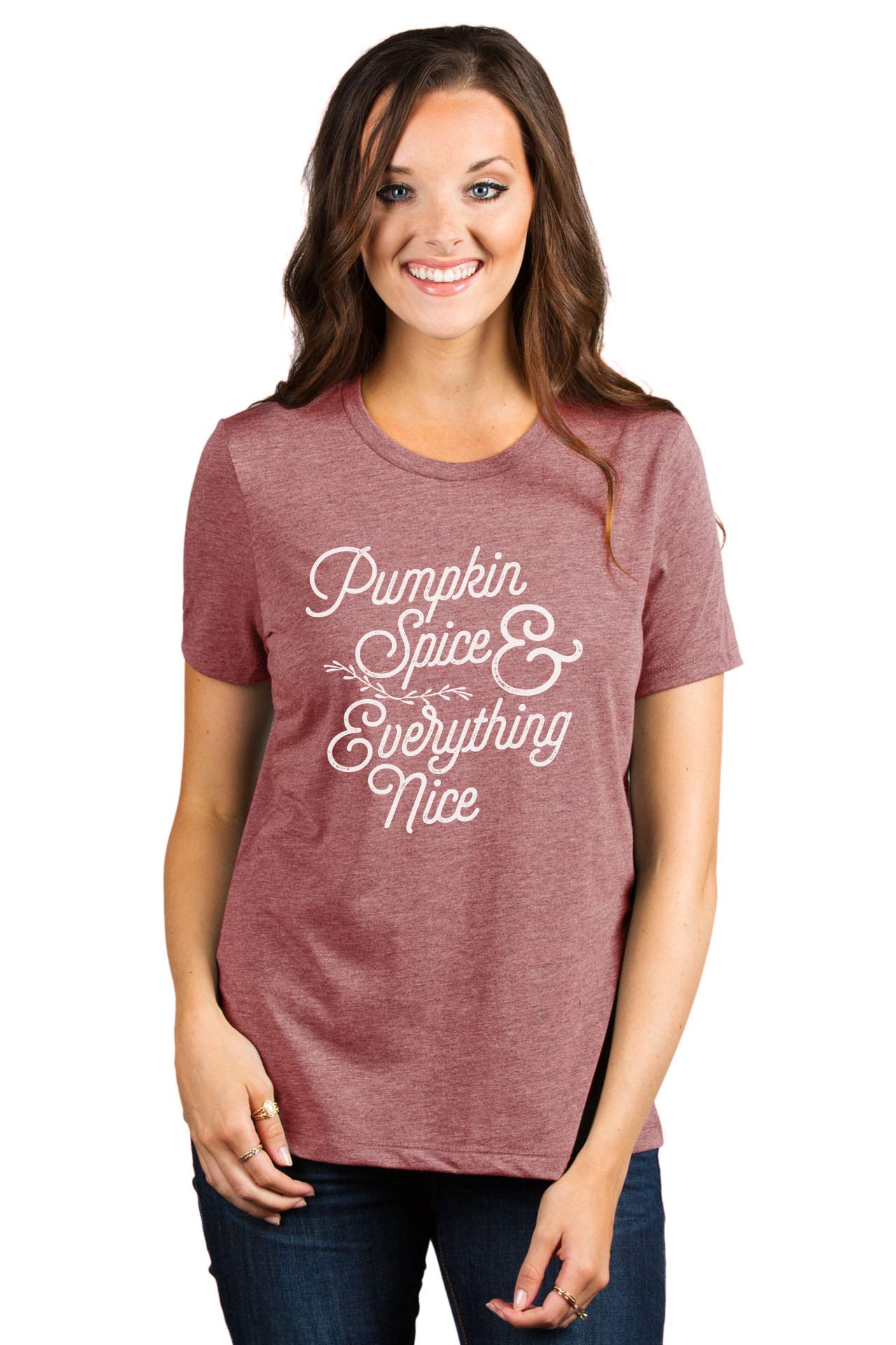 Pumpkin Spice & Everything Nice Women's Relaxed Fit Graphic T-Shirt | Soft Cotton Casual Tee for Fall Outfits, Coffee Dates & Cozy Weekends