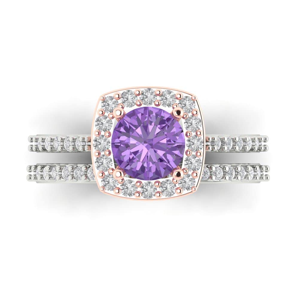 2 Carat Lab-Created Alexandrite Halo Engagement Ring in 18K White & Rose Gold - Round Cut Solitaire Wedding Band for Women - Perfect for Proposals, Anniversaries & Valentine's Day Gifts | Bridal Jewelry & Romantic Occasion Accessories | Ideal for Everyday Wear, Date Nights, Special Celebrations, Bridal Showers & Wedding Ceremonies