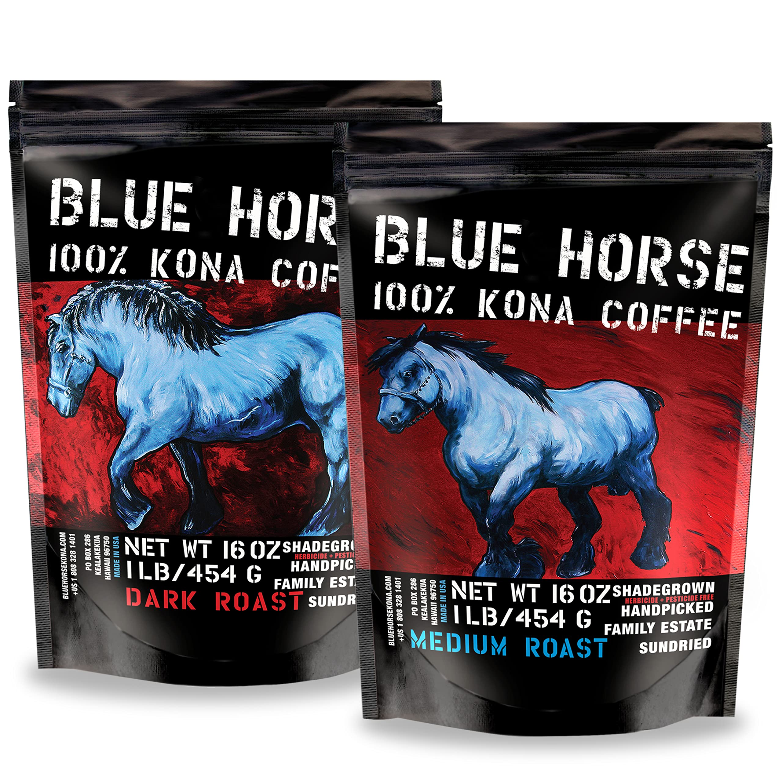Premium 100% Kona Coffee 2-Pack - Medium & Dark Roast Whole Bean Coffee (16oz Each) - Authentic Hawaiian Coffee for Home Brewing, Gifts & Office Use