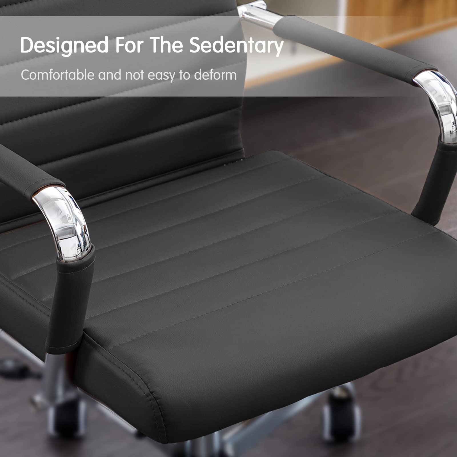 Ergonomic High Back Office Chair - Modern Leather Executive Desk Chair with Adjustable Height & Swivel, Ribbed Design for Comfort - Perfect for Home Office, Conference Rooms & Computer Workstations (Black)