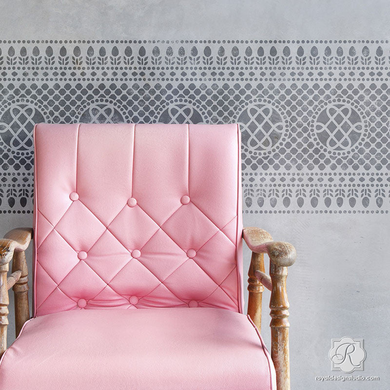 Rhianna Lace Border Wall Stencil - DIY Home Decor Painting Template for Bedroom, Nursery & Living Room Wall Art Projects