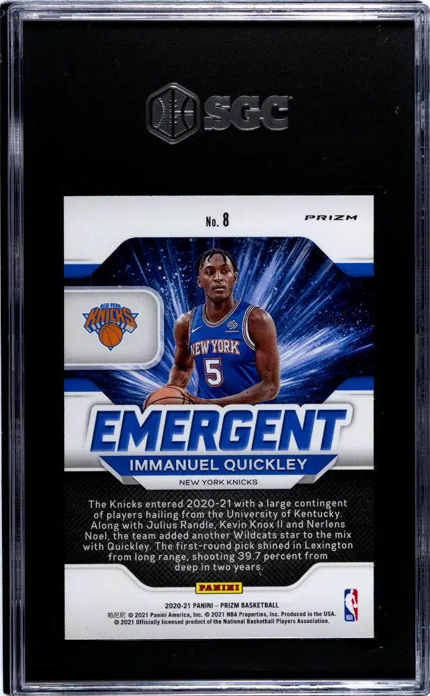 2020 Panini Prizm Basketball Immanuel Quickley Rookie Card - Emergent Green Prizm SGC 10 Gem Mint - Perfect for NBA Collectors & Basketball Card Investors