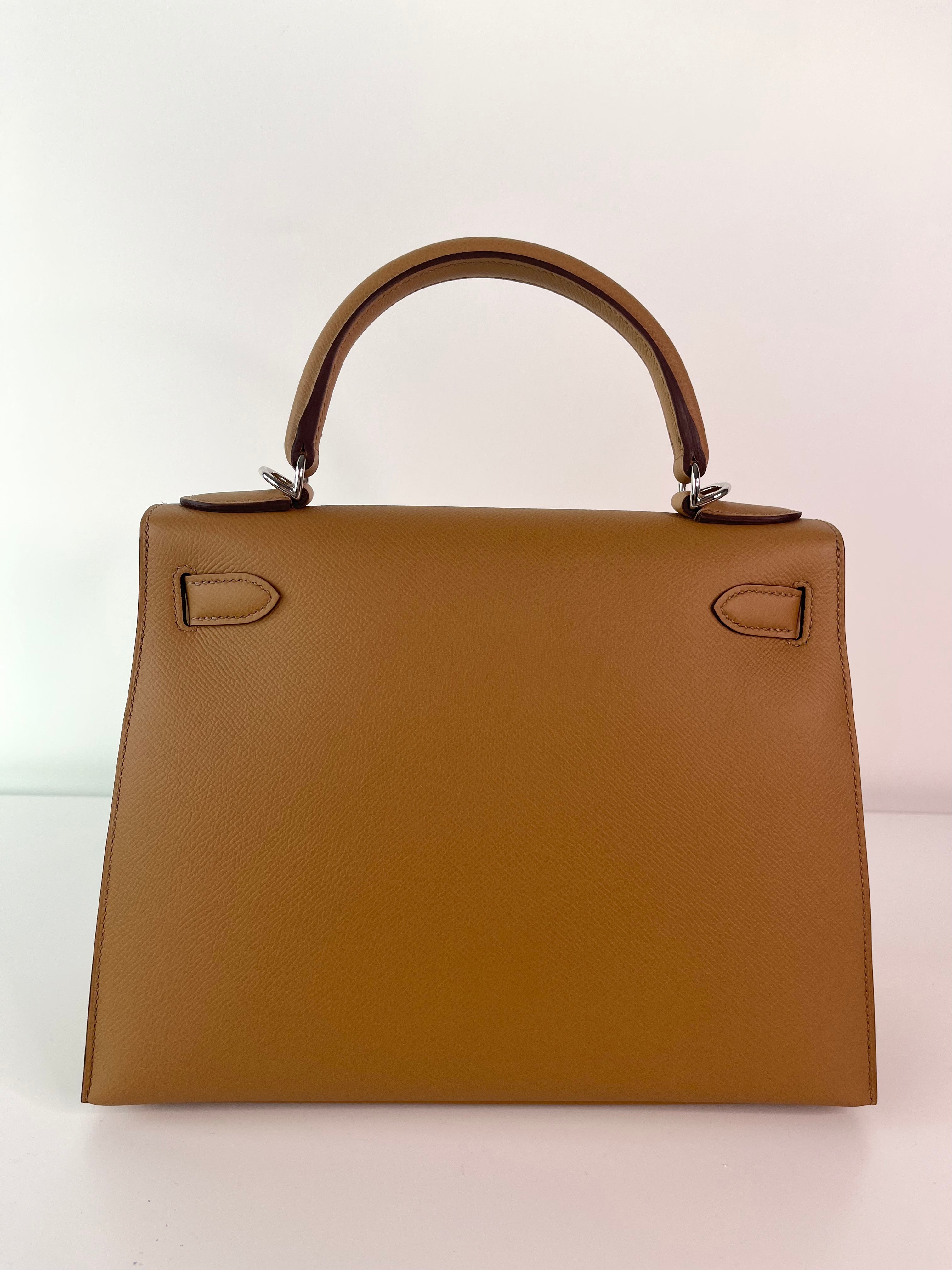 Authentic Hermès Kelly 28 Sellier Bag in Chai Epsom Leather with Palladium Hardware - Luxury Handbag for Women, Perfect for Office, Evening Events & Special Occasions