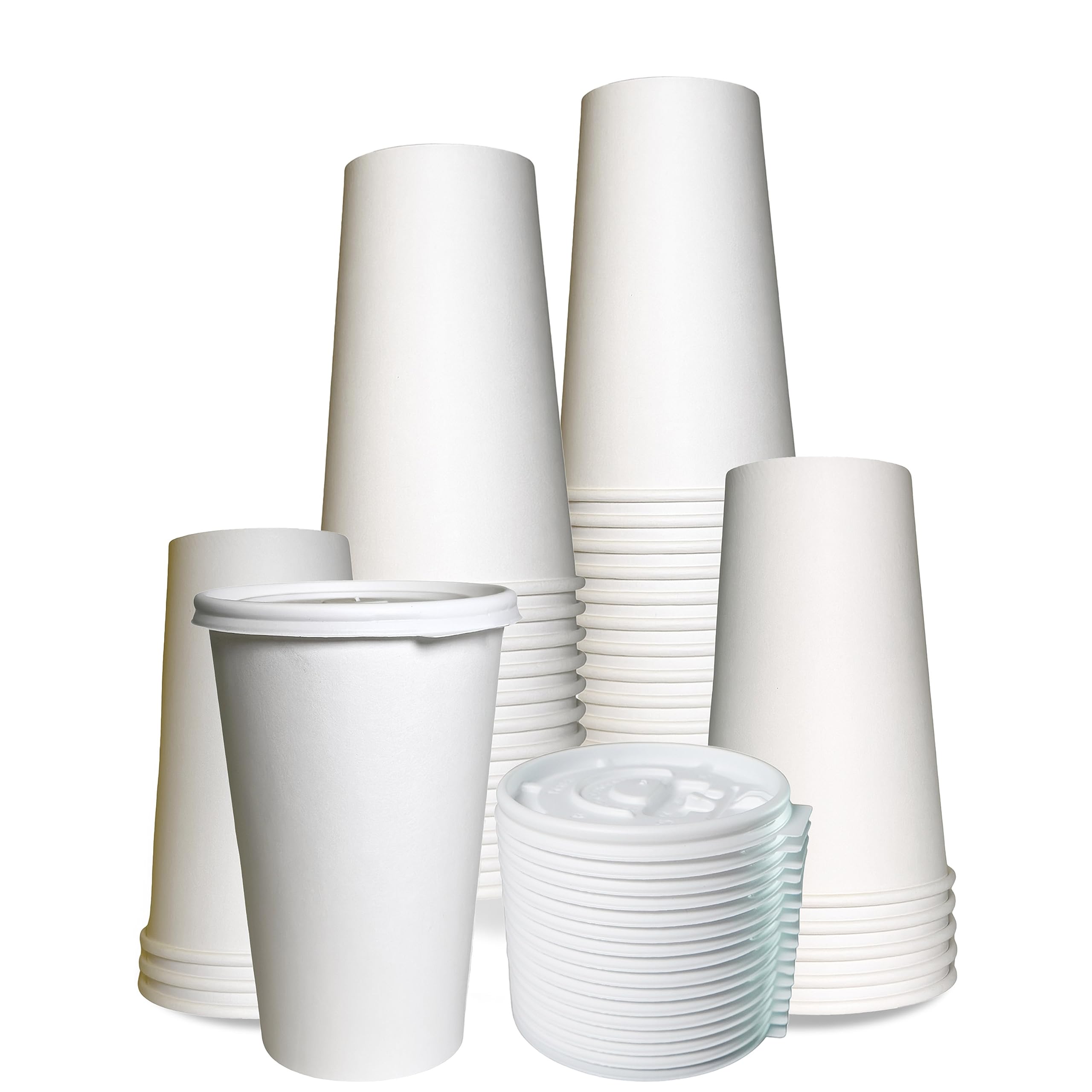 EcoQuality 20oz Disposable Paper Cups with Flat Lids - 50 Pack for Hot & Cold Beverages - Coffee, Tea, Cocoa - Perfect for Travel, Office, Parties & Cafes - BPA Free & Leak-Proof White Cups