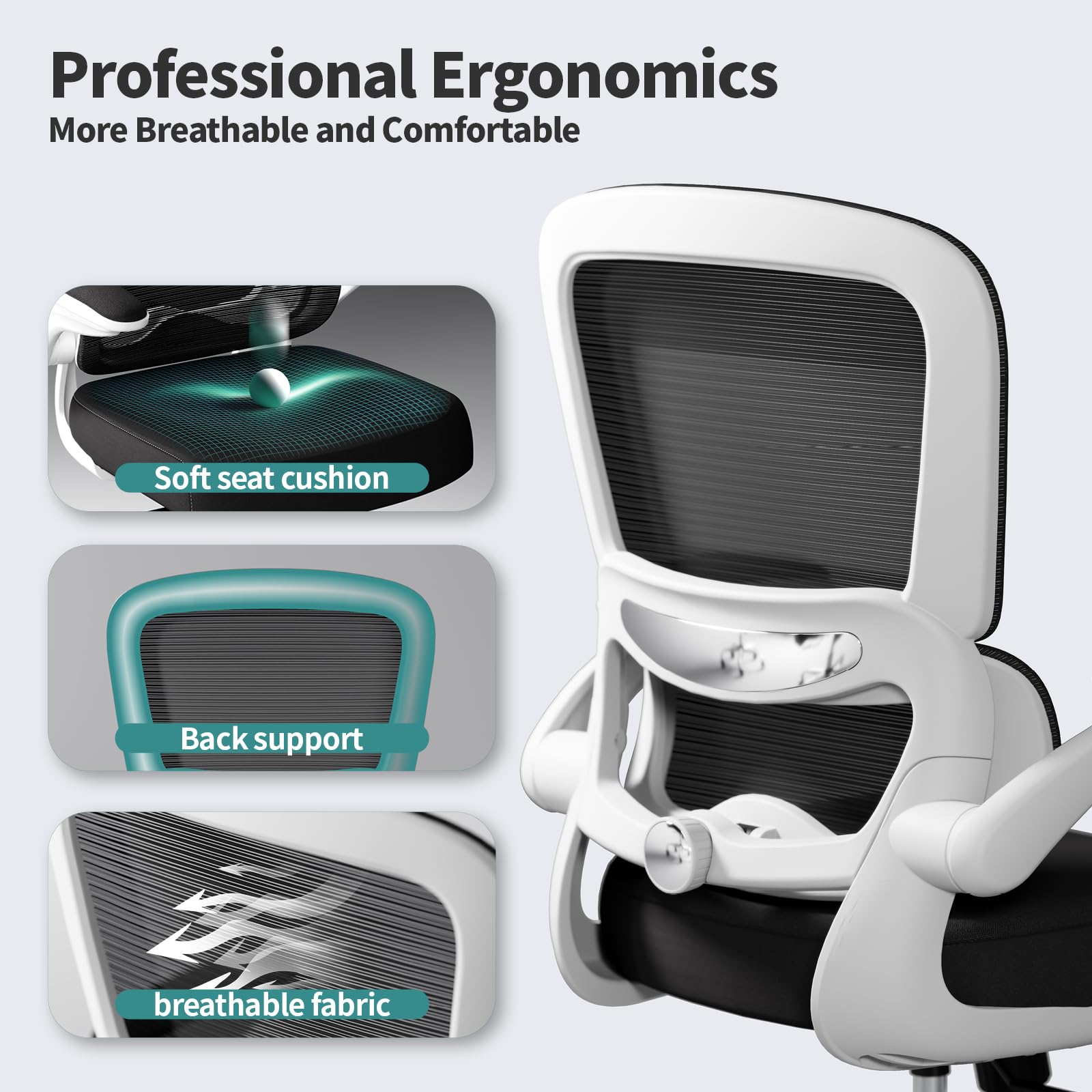 Ergonomic Office Chair with Adjustable Lumbar Support - Mesh Back Computer Desk Chair for Home & Executive Office - Comfortable Task Chair with Breathable Mesh Design (White & Black) - Perfect for Long Work Hours, Gaming & Remote Work Setup