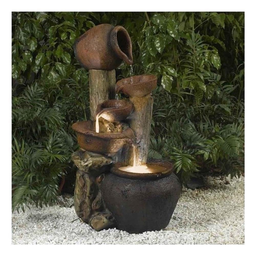 Bowery Hill Glass Outdoor-Indoor Water Fountain with LED Lighting in Brown - Perfect for Patio, Garden Decor & Indoor Relaxation