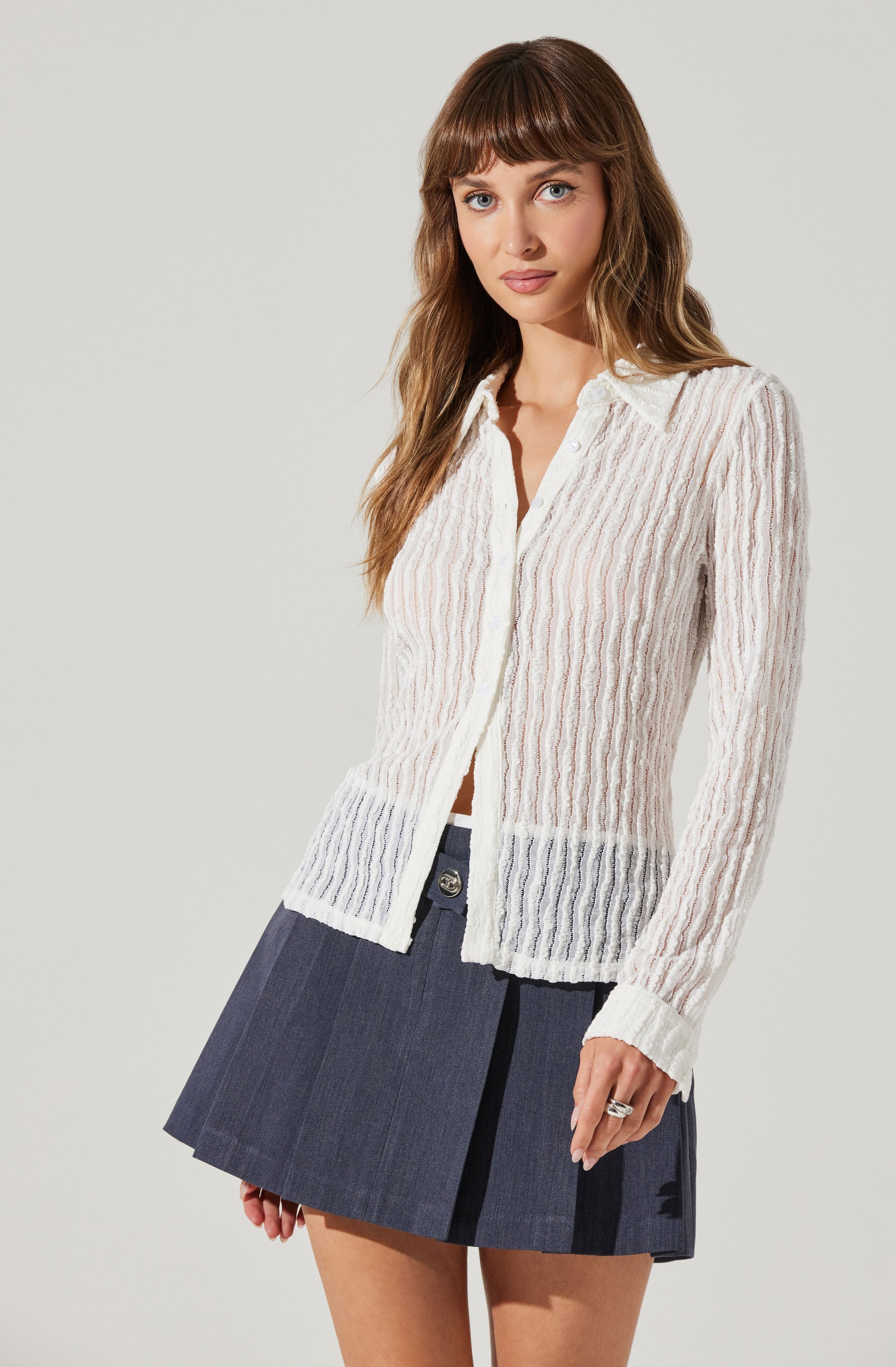 Iryna Sheer Textured Top for Women - Elegant Blouse for Casual Wear, Office & Date Night | Trendy See-Through Shirt with Flowy Sleeves