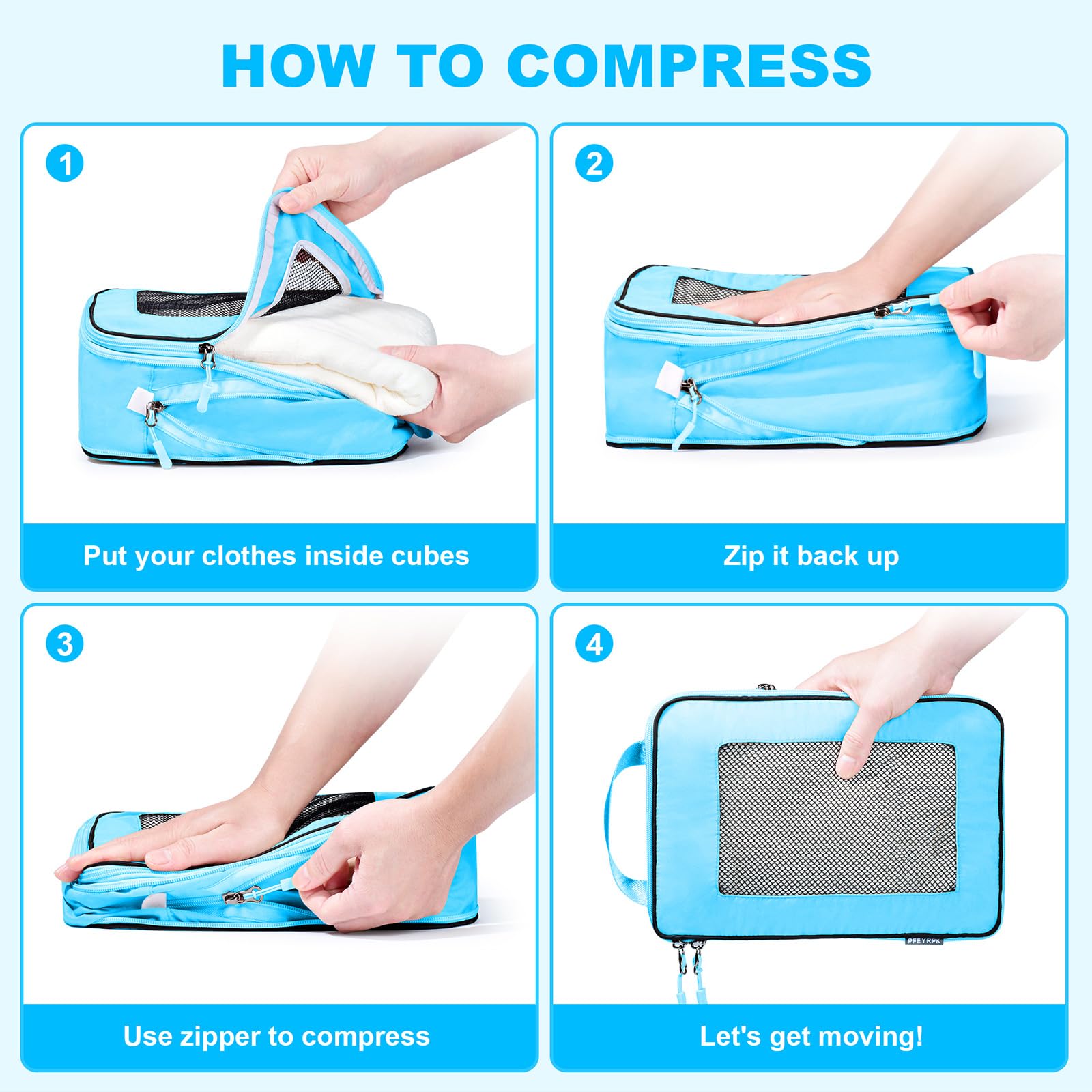 7-Piece Compression Packing Cubes Set - Expandable Travel Organizer for Luggage, Suitcase & Backpack | Space-Saving Carry-On Accessories | Perfect for Business Trips, Vacations & Weekend Getaways