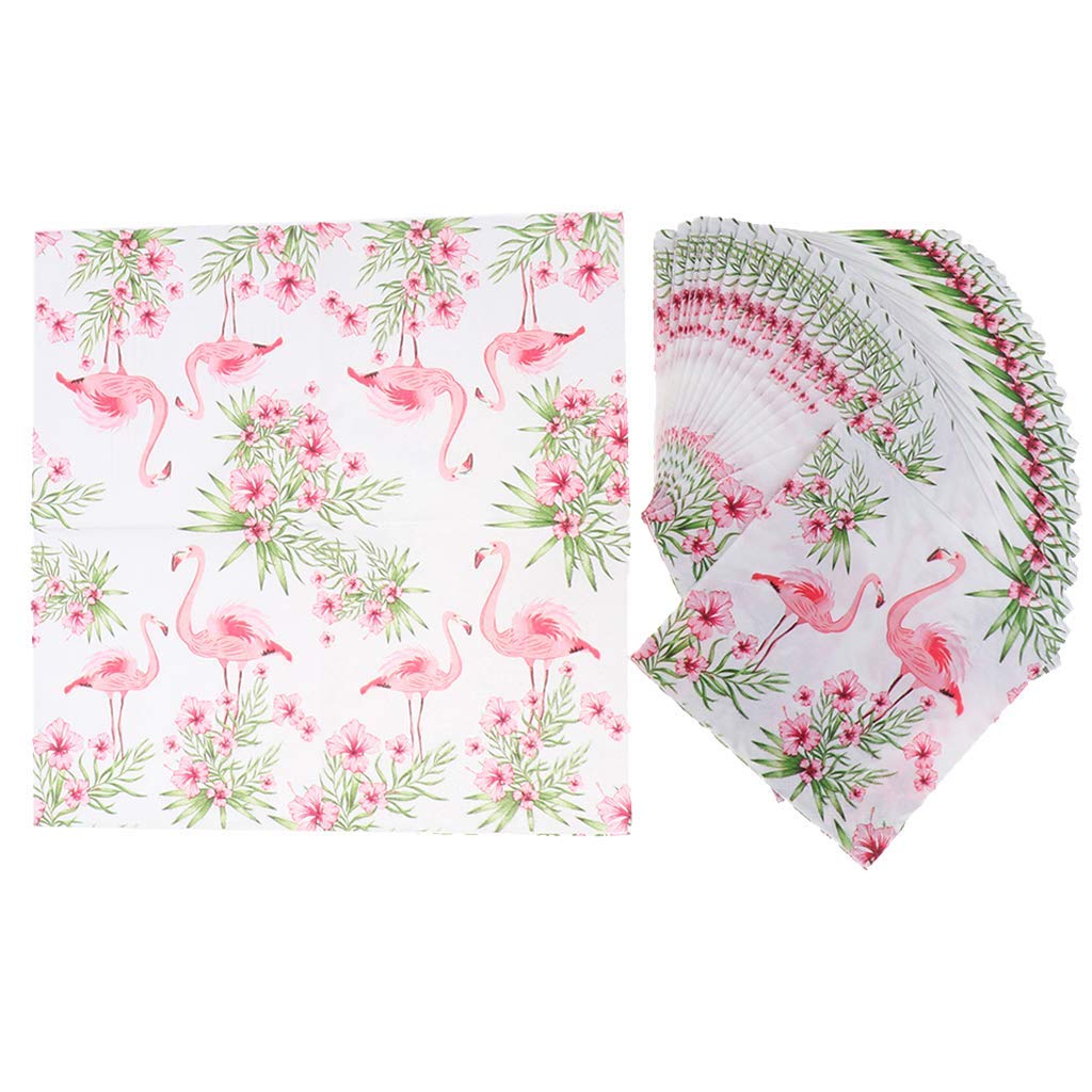 100pcs Flamingo Paper Napkins - Disposable Tropical Party Napkins for Summer BBQ, Beach Picnic & Birthday Decorations - Floral Printed Paper Serviettes for Dining Table Decor