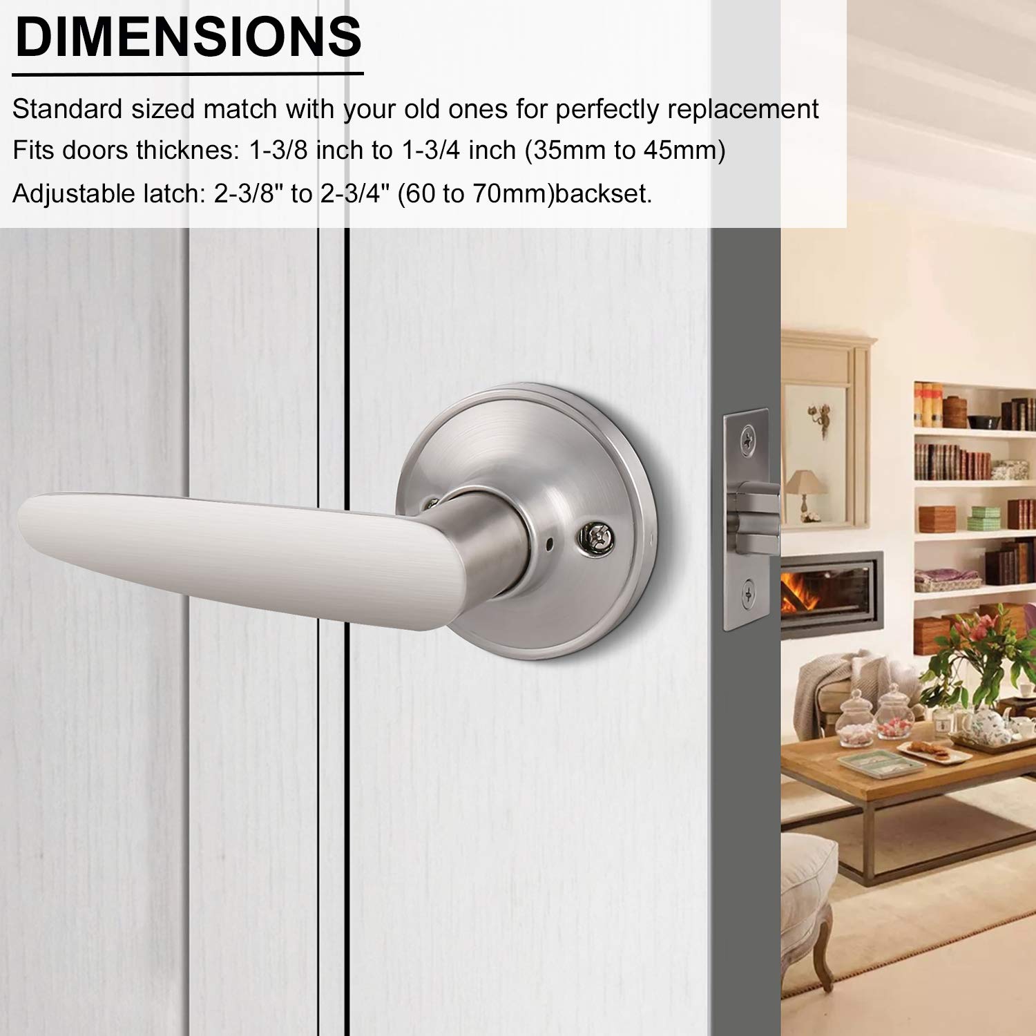 10-Pack Brushed Nickel Door Leverset with Straight Handle - Passage Flat Door Levers for Hallway, Closet & Interior Doors - Smooth Unlocking Door Handles for Home & Office Use