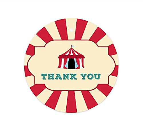 Andaz Press Carnival Circus Birthday Gift Tags - 24-Pack Round Circle Thank You Tags for Party Favors, Invitations & Gift Wrapping