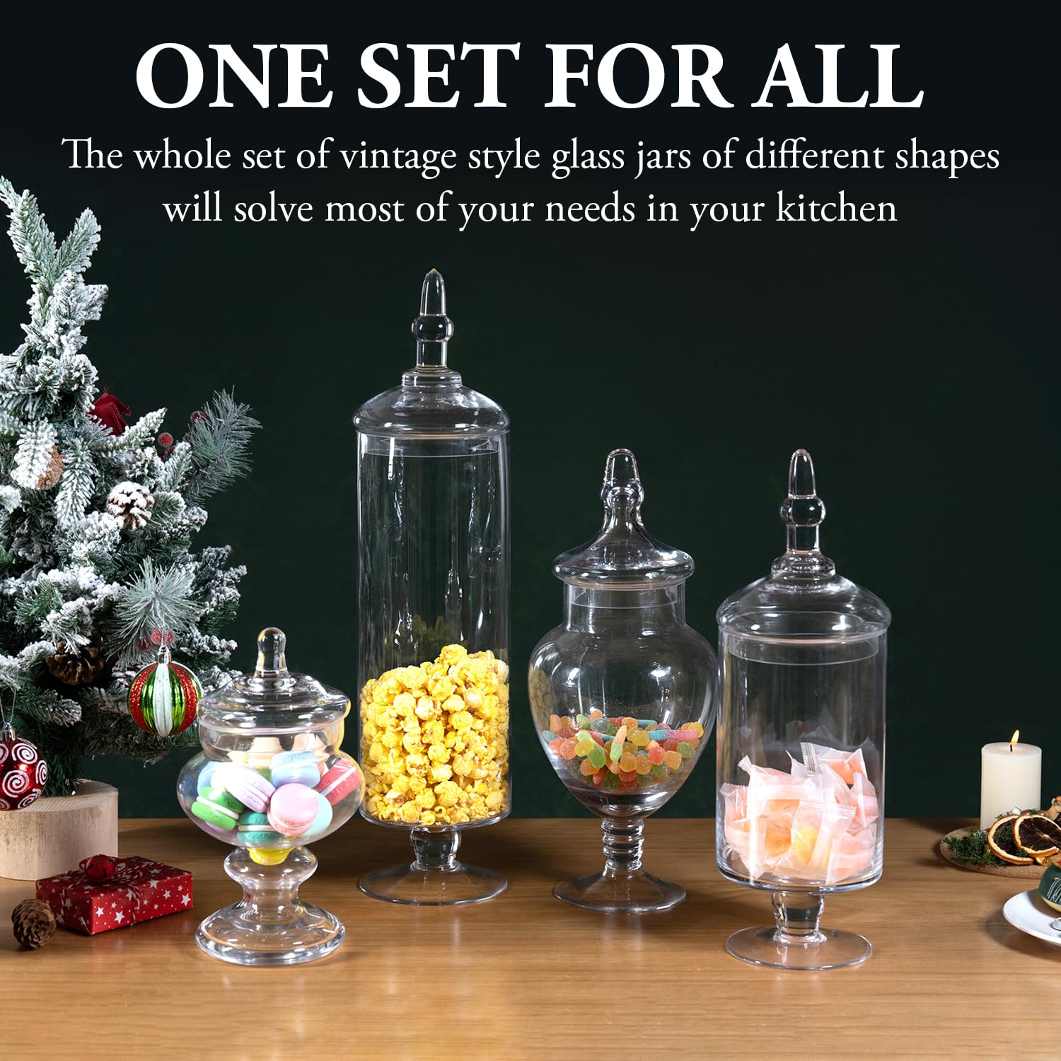 MyGift 4-Piece Clear Glass Apothecary Jar Set with Airtight Lids - Perfect for Bathroom Storage, Candy Buffet Display, Wedding Centerpiece Decor & Kitchen Pantry Organization