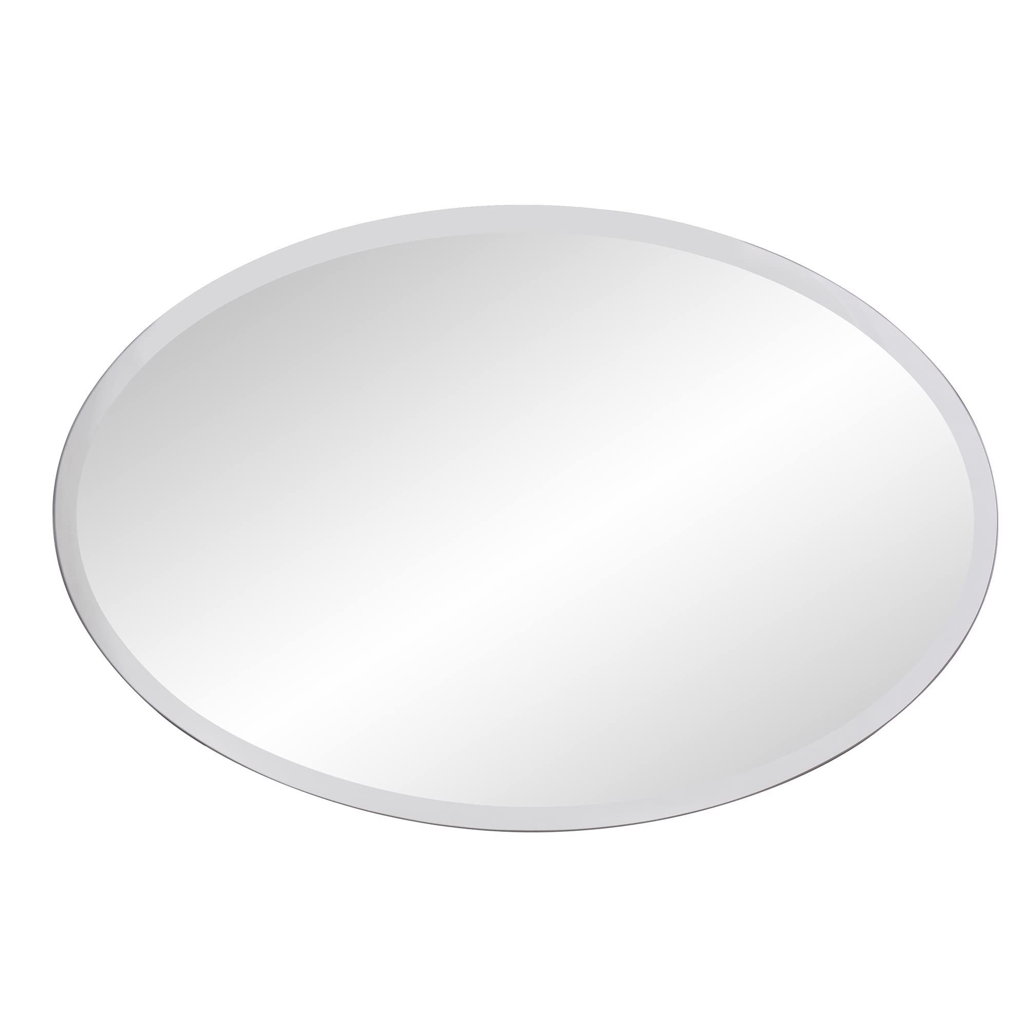 Howard Elliott Frameless Silver Oval Wall Mirror - Elegant Beveled Edge Modern Bathroom Vanity Mirror for Entryway & Bedroom Decor (24x36 Inches) - Perfect for Makeup, Home Decor & Space Illusion