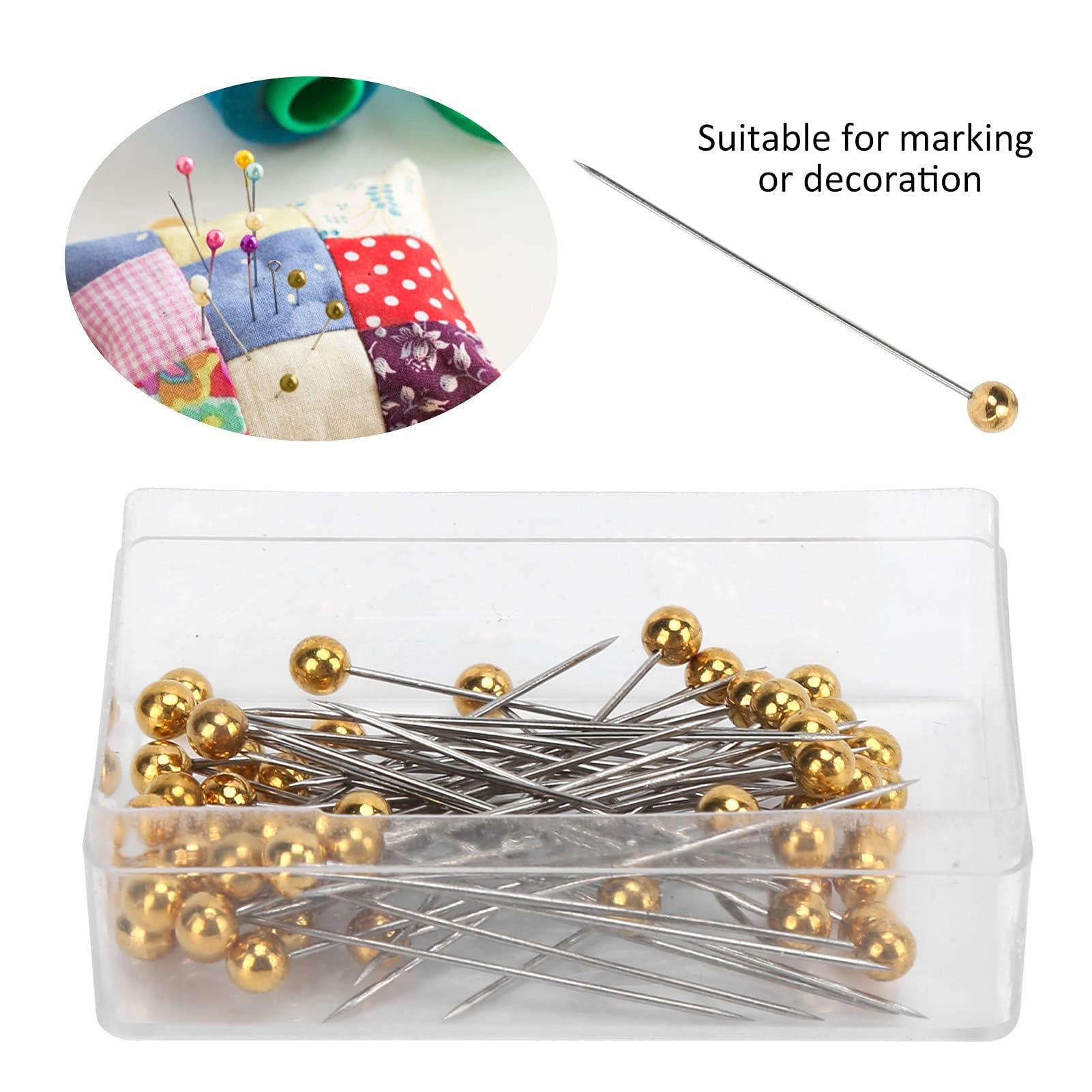200Pcs Gold Ball Head Sewing Pins for Fabric Quilting & Crafting - Storage Box Included