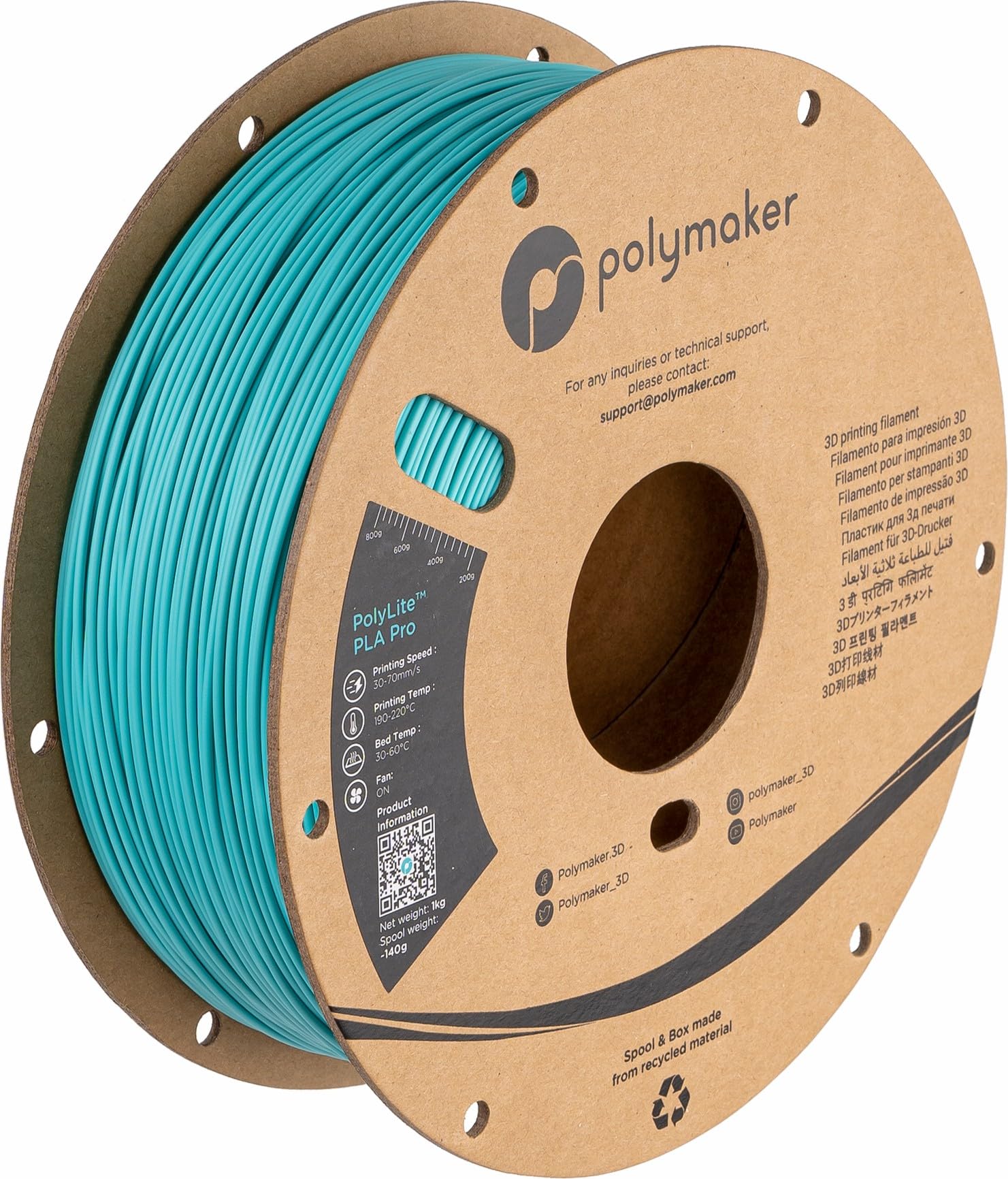 Polymaker PLA PRO Filament 1.75mm Teal - High Strength 3D Printer Filament 1kg Spool, PolyLite PLA PRO Tough & Rigid Filament for 3D Printing - Perfect for Prototyping, DIY Projects, and Creative Models