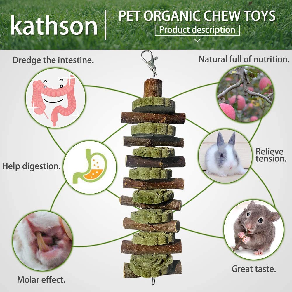 Organic Bunny Chew Toys for Teeth Grinding - 3PC Natural Fruitwood Sticks & Alfalfa Cakes for Rabbits, Guinea Pigs, Hamsters & Chinchillas | Small Pet Dental Care & Stress Relief Toys for Cage Enrichment