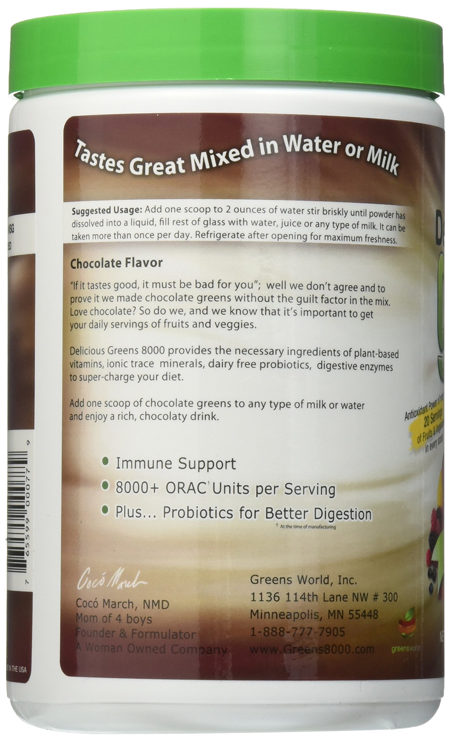 Greens World Delicious 8000 Superfood Supplement - Chocolate Flavor, 10.6oz (300g) | Nutrient-Rich Powder for Smoothies, Baking & Healthy Lifestyle