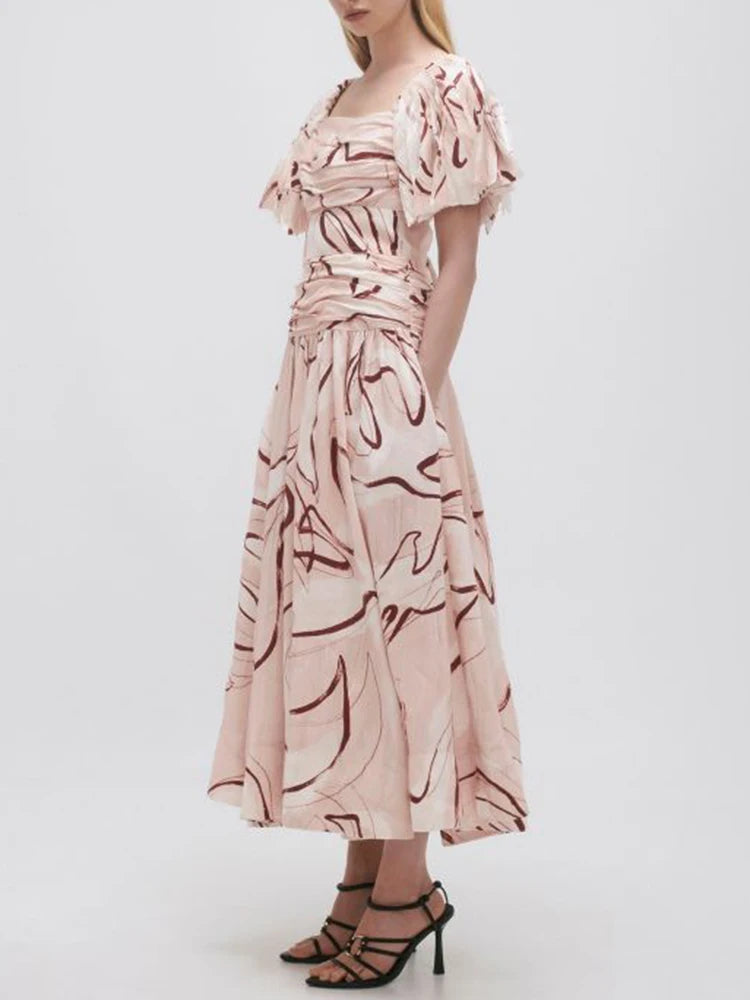 Sexy Backless Summer Dress for Women - Square Collar, Puff Sleeve, High Waist Lace-Up A-Line Dress with Folds | Perfect for Date Night, Parties & Beach Vacations