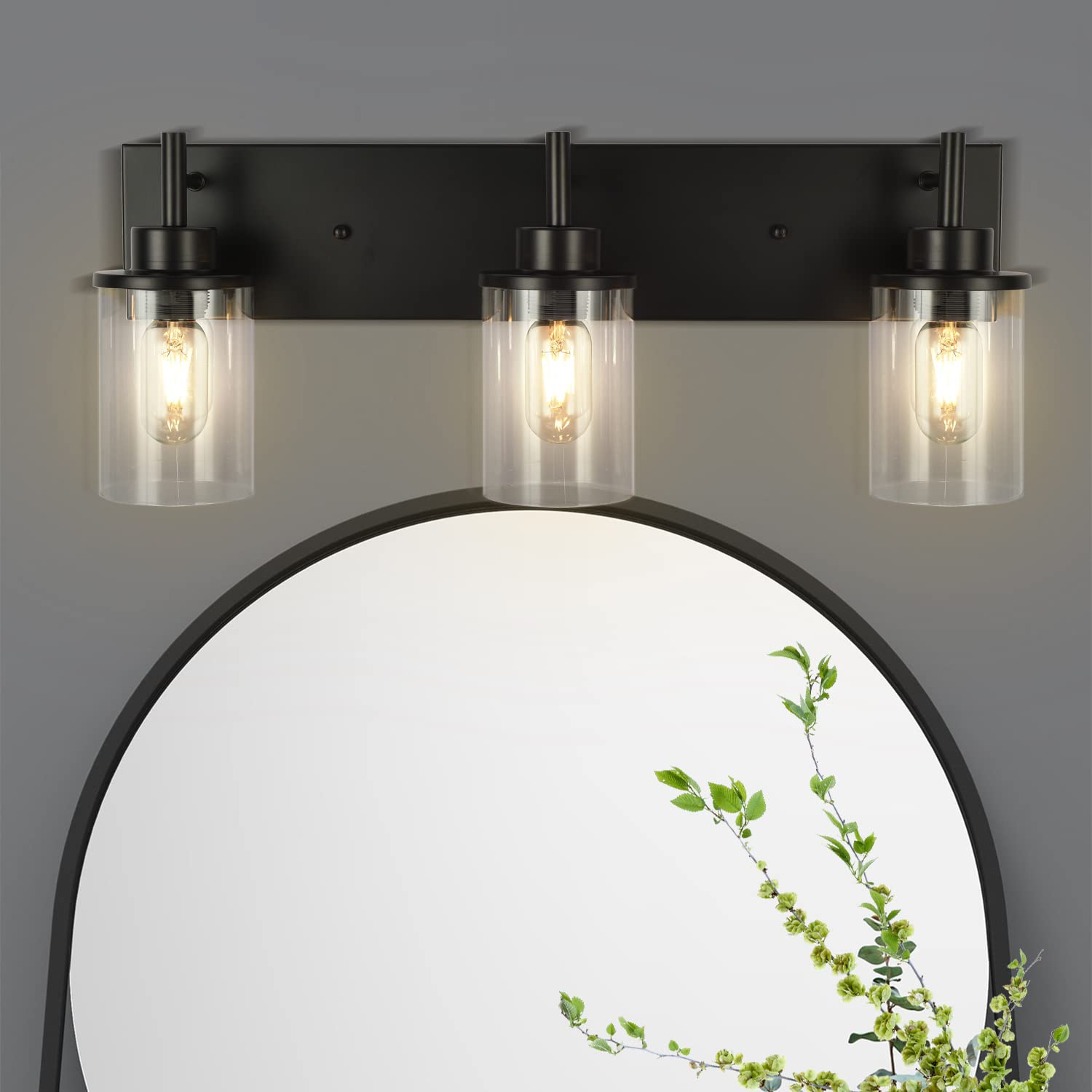 3-Light Vanity Light Fixtures - Matte Black Modern Bathroom Sconce with Clear Glass Shade for Mirror Lighting | Perfect for Bathroom, Powder Room & Dressing Room Makeup Area