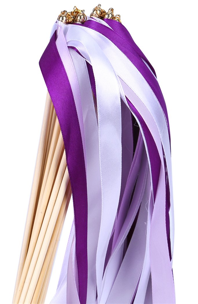 30pcs Purple Ribbon Stick Wands - Colorful Party Streamers for Wedding, Birthday, Baby Shower & Celebration Decorations - Perfect for Dance Performances, Photo Props and Festive Events