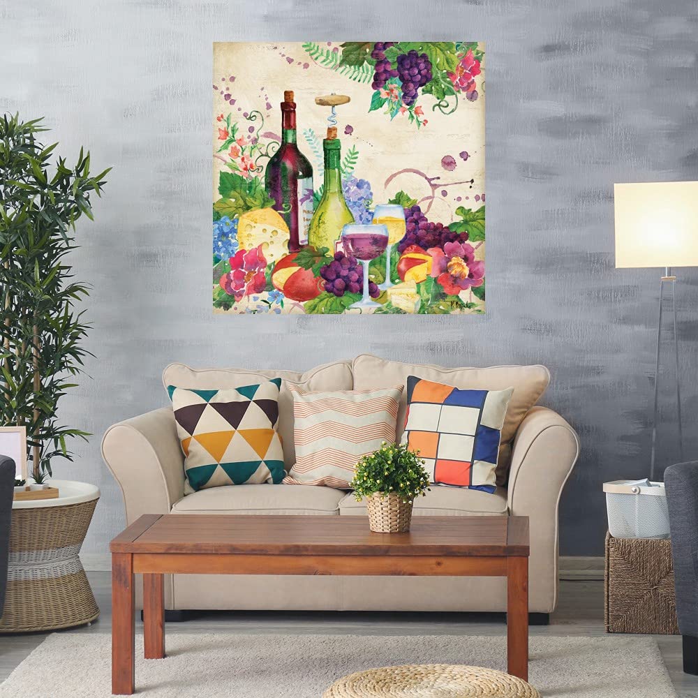 Paul Brent Siena Wine Square Fine Art Canvas Wall Decor - 22x22 Inch Ready to Hang Painting for Living Room, Bedroom, Office & More - Perfect for Home, Kitchen, Bar & Dining Room Decor