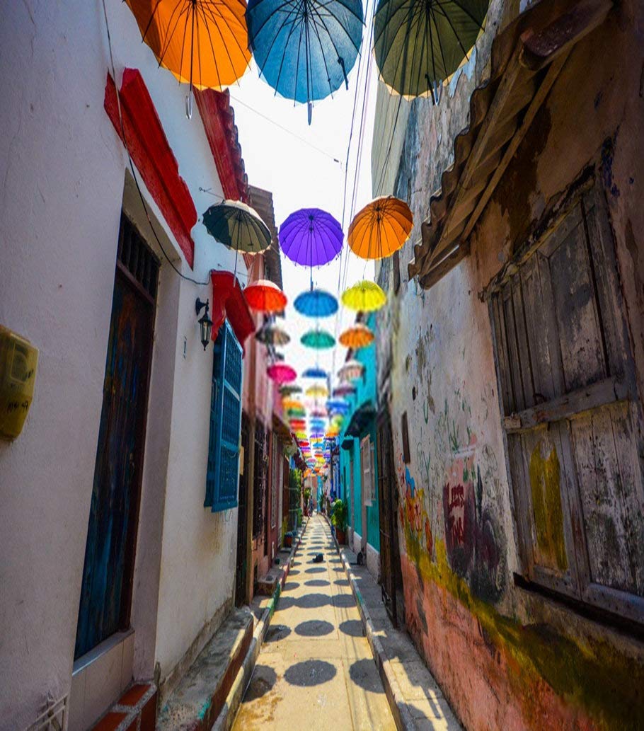 5D Diamond Painting Kit - Cartagena Colombia Romantic Umbrella Street Scene, 20x16 Inch Full Drill Canvas Art for Home Wall Decor, DIY Craft Gift for Adults (Perfect for Living Room, Bedroom & Office Decoration)