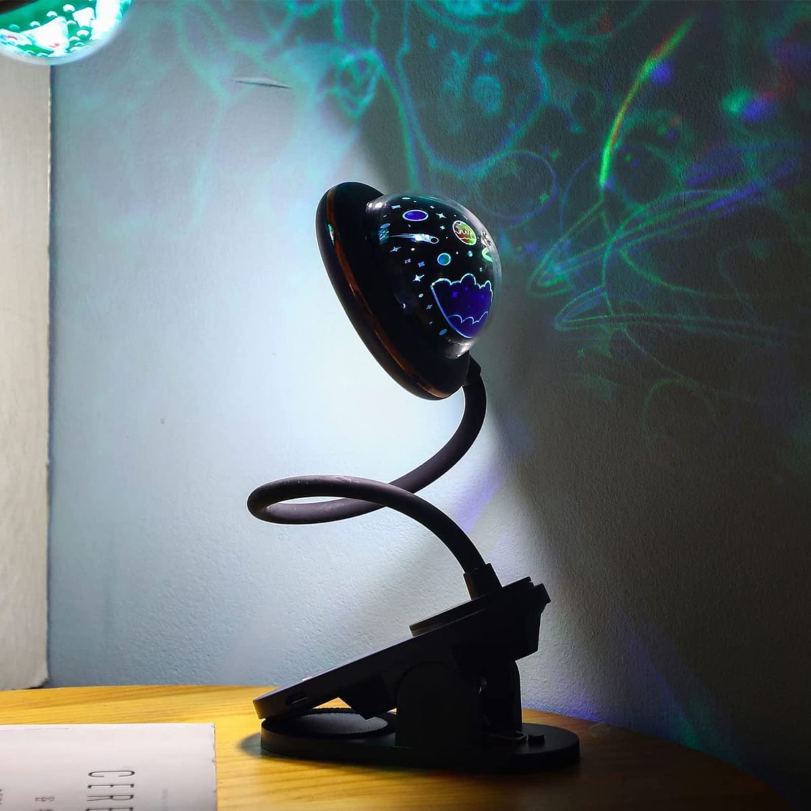 USB Rechargeable LED Folding Book Light - Dimmable 2W Reading Lamp with Mini Projector & Night Light, 6000K Cool White Touch Control for Bedroom, Living Room, Kids & Adults - Perfect for Reading in Bed, Studying, Camping & Travel (Pink) JBZ