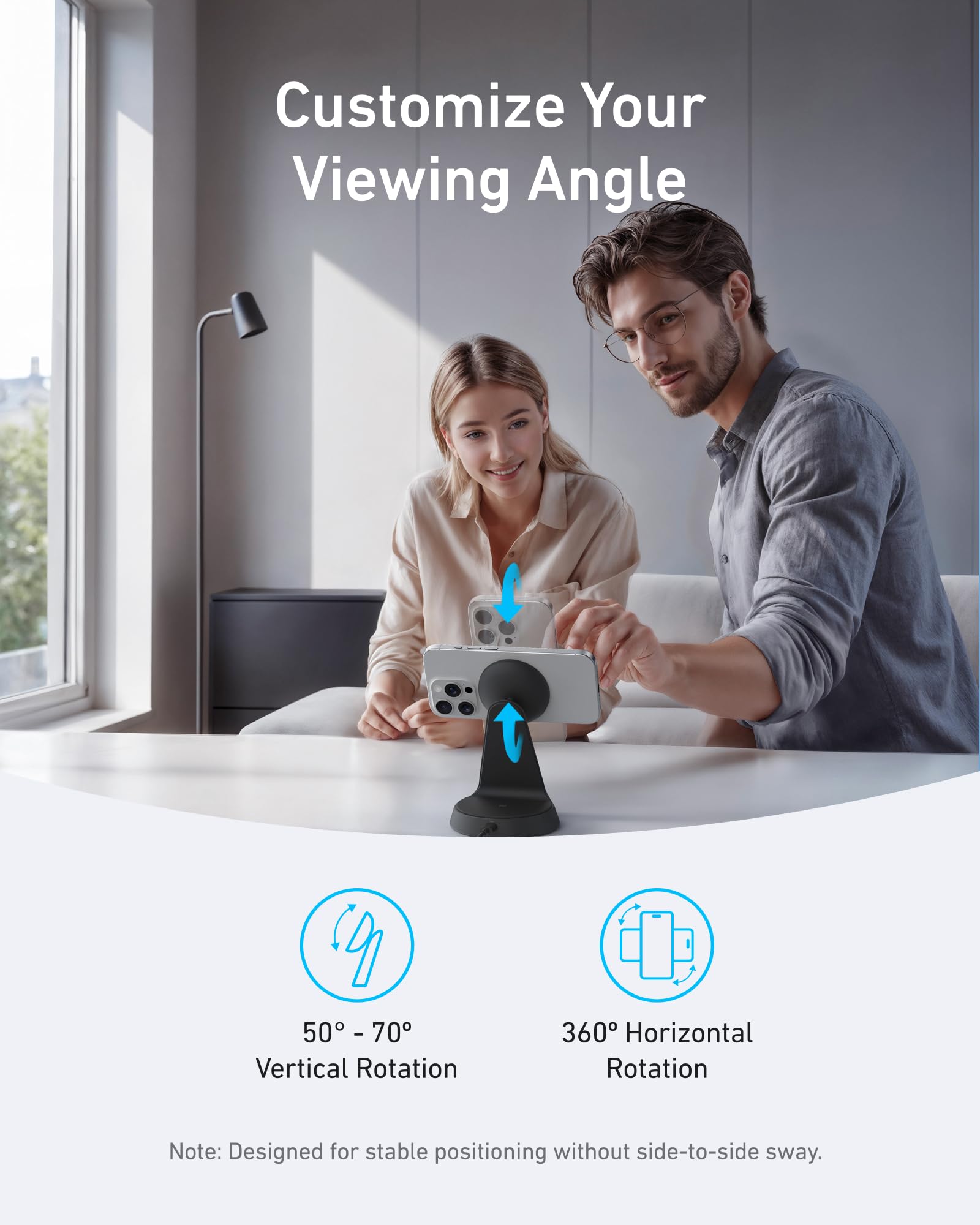 Anker MagSafe Compatible 2-in-1 Wireless Charging Stand - Qi2 Certified 15W Fast Charger for iPhone 16/15/14/13/12 Series & AirPods | Adjustable Angle, Strong Magnetic Hold | Perfect for Bedside, Office Desk & Travel (Wall Charger Not Included)
