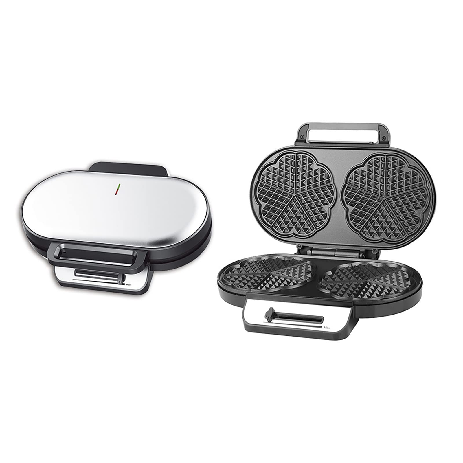 Stainless Steel Double Pan Waffle & Sandwich Maker - 7.5x23x31.5cm Silver Breakfast Toaster for Home, Bakery & Quick Meals - Perfect for Making Grilled Cheese, Paninis, Waffles & Breakfast Sandwiches