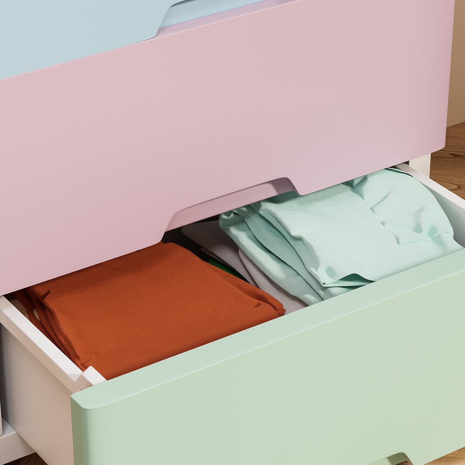5-Tier Plastic Storage Bins - Stackable Cube Organizer Drawers with Open Front for Closet, Home, Office & Dorm - Space-Saving Storage Solution for Clothes, Toys, Books & Accessories - Morandi 5-Layer Shelving Unit