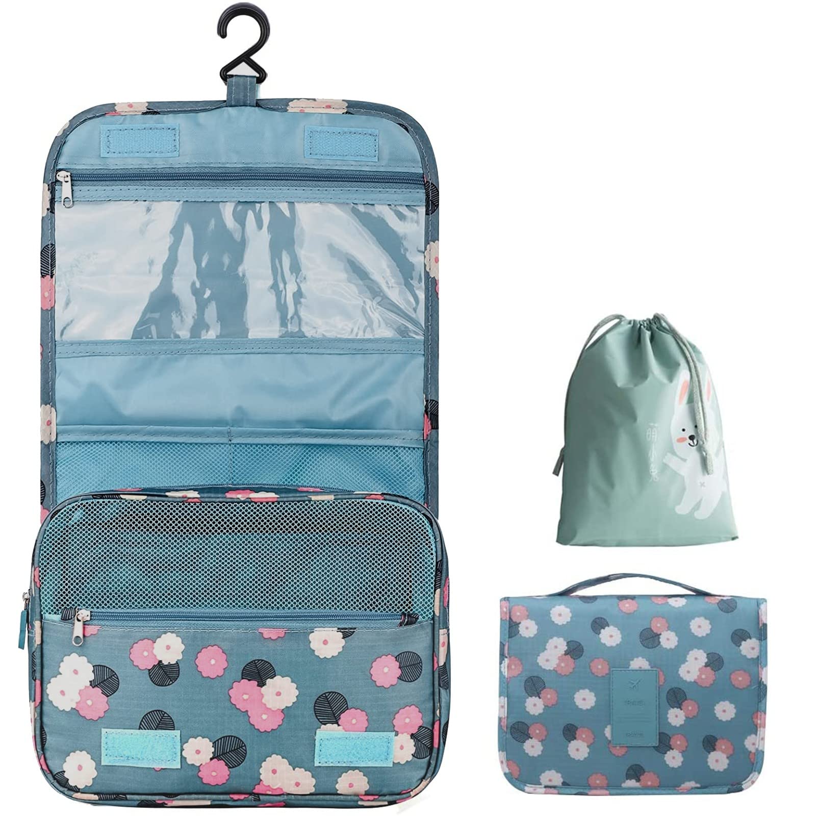 Waterproof Large Capacity Makeup Bag with Hanging Hook - Travel & Camping Essentials - Cute Small Travel Cosmetic Organizer for Women, Girls - Perfect for Gym, Beach, Vacation & Daily Use