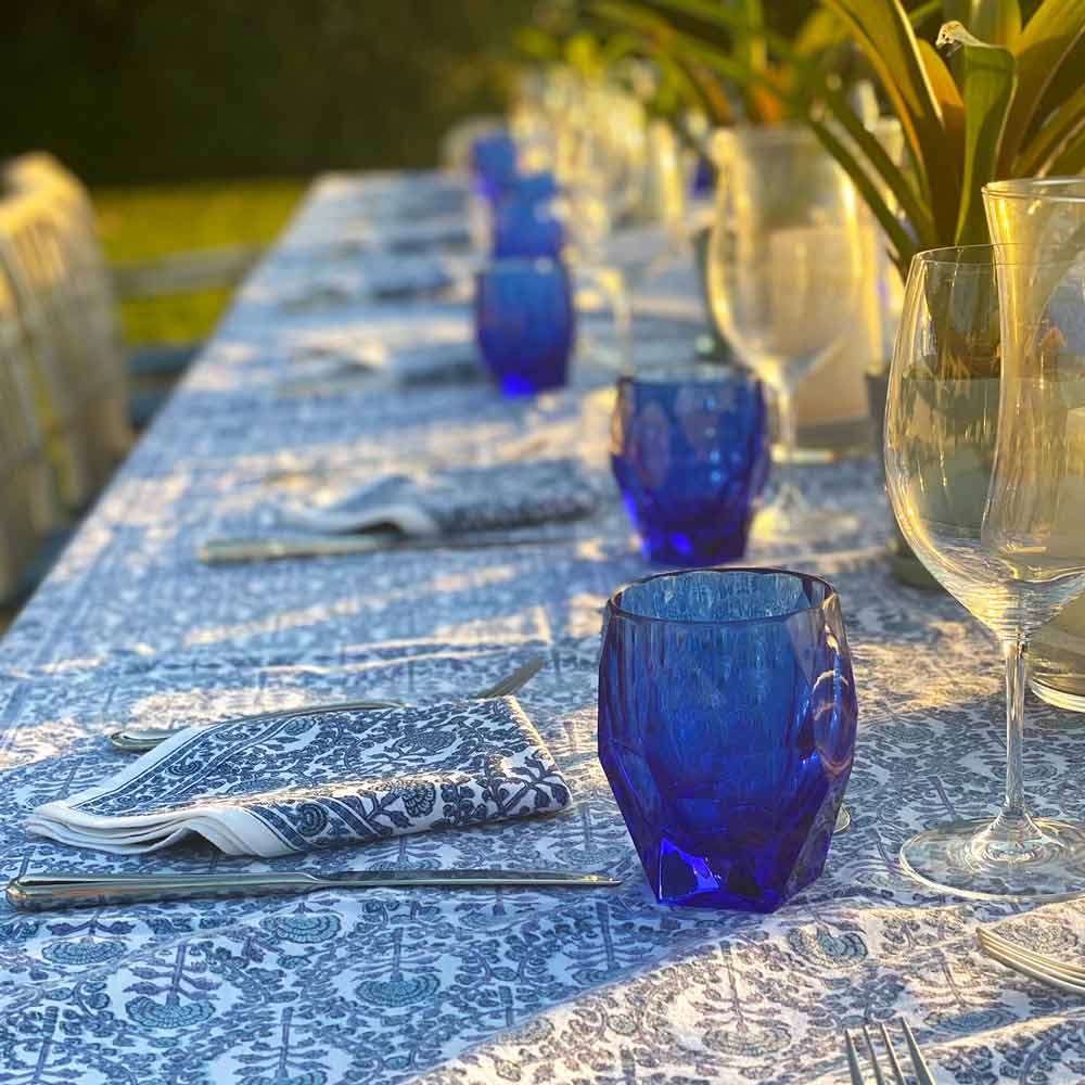 Premium Caroline Blue Tablecloth - 100% Cotton, Wrinkle-Resistant, Washable - Perfect for Dining Tables, Parties, and Home Decor