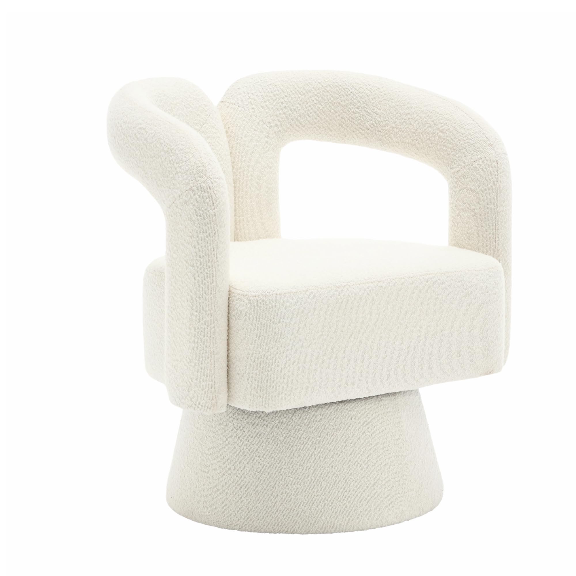 360 Degree Swivel Accent Chair - Comfy Upholstered Barrel Armchair with Round Arms for Living Room, Bedroom & Office - Beige Leisure Reading Chair for Relaxing, Working & Lounging