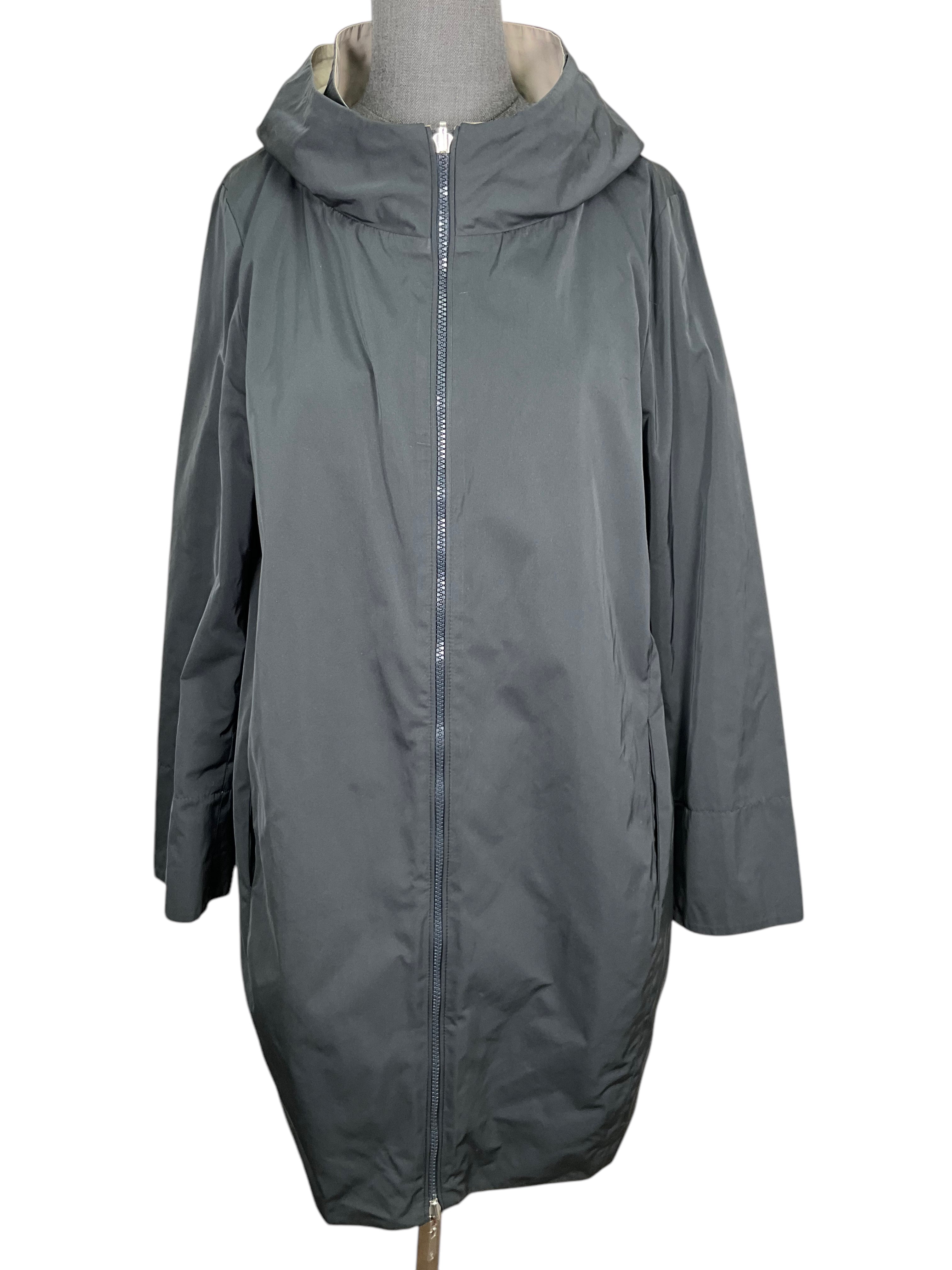 PESERICO Reversible Nylon Hooded Parka Jacket for Women - A-Line Design, Size M - Lightweight Waterproof Windbreaker for Outdoor Activities & Travel
