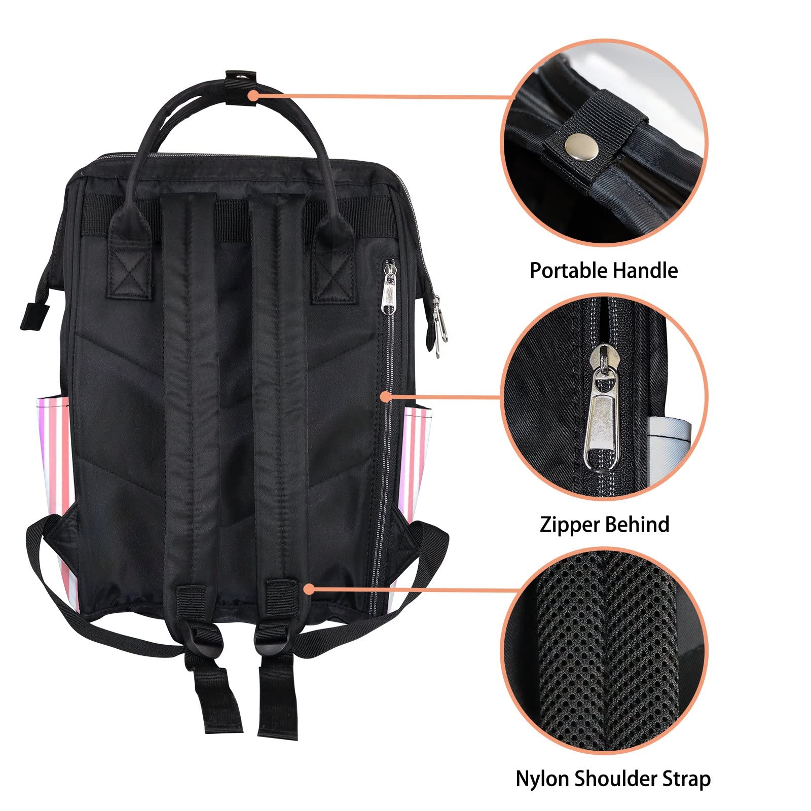 Stylish Waterproof Diaper Backpack for Women & Men - Large Capacity Baby Nappy Bag with Laptop Compartment | Trendy Abstract Pink & Orange Striped Design | Perfect for Travel, Daycare & Everyday Use