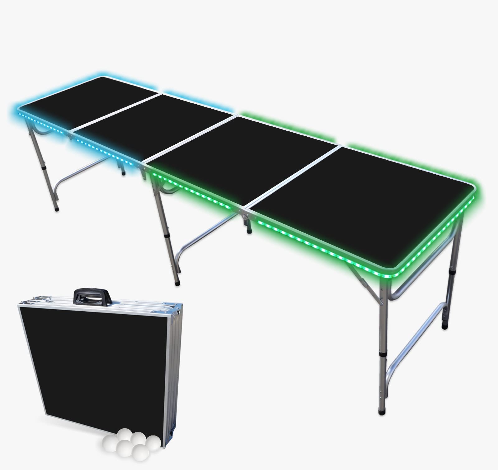 PartyPong 8-Foot Folding Beer Pong Table with LED Lights & 6 Balls Included - Perfect for Outdoor Parties, Tailgating, and College Dorm Games