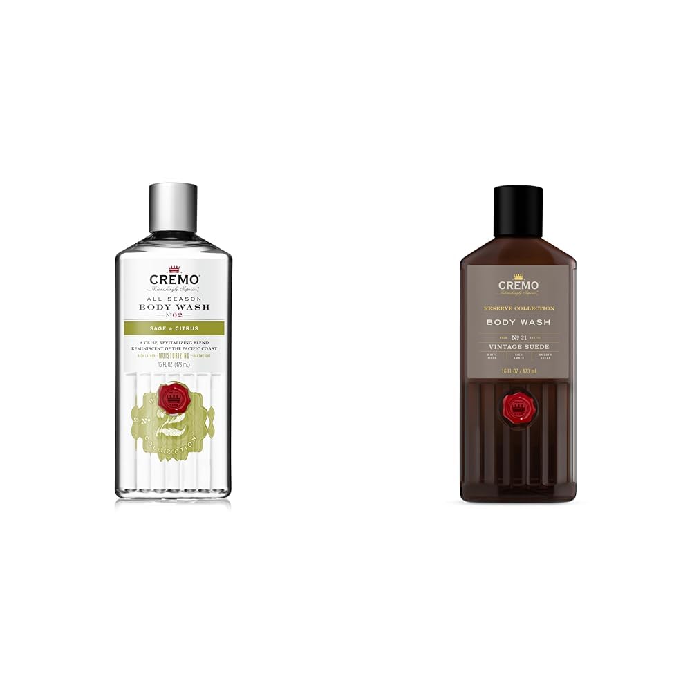 Cremo Men's Body Wash Gift Set - 2 Pack (16 Fl Oz Each) with Mandarin, Herbal, Cedar & Suede Scents | Moisturizing Shower Gel for Men | Perfect for Daily Use, Gym & Travel