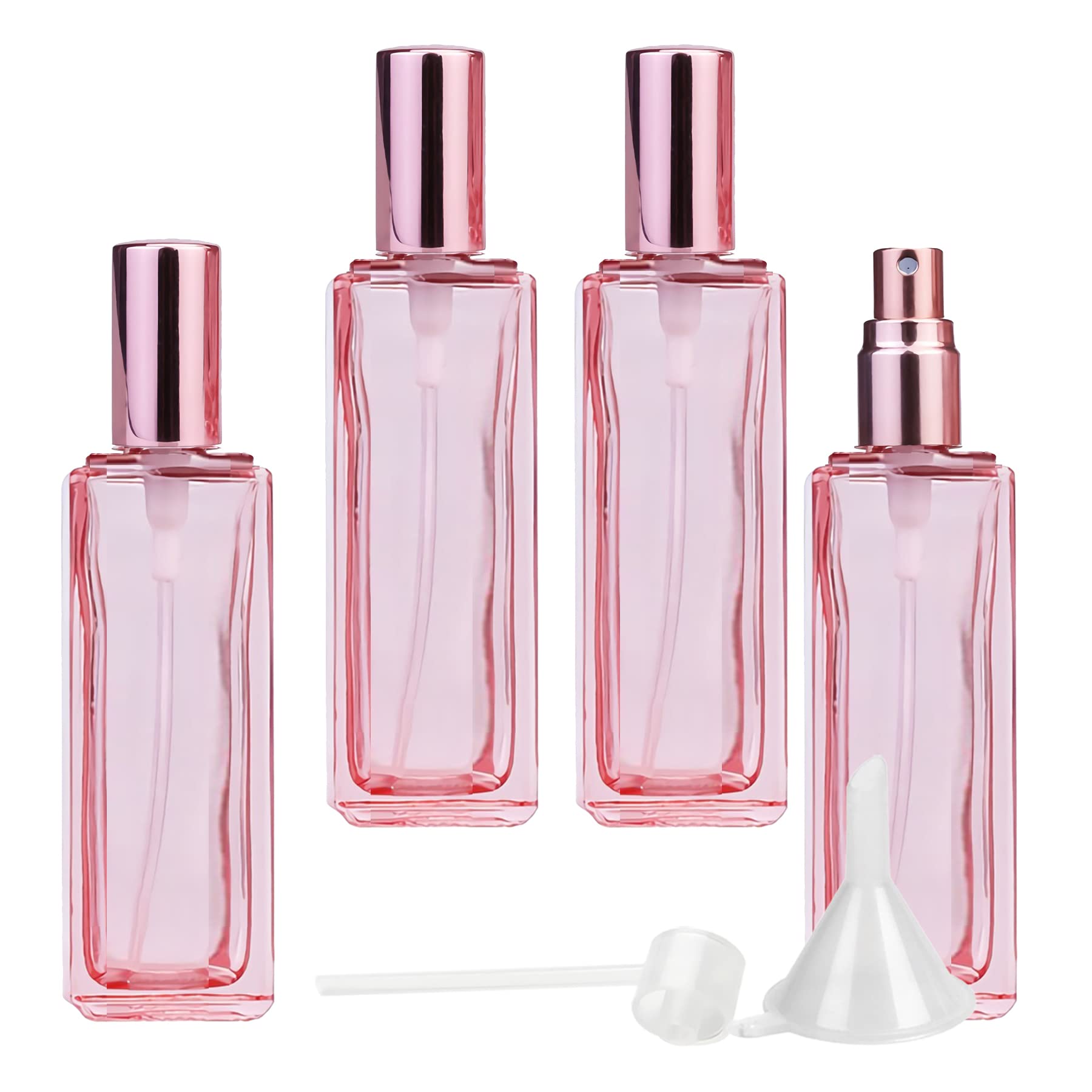 LusDoly 4 Pack 30ml Pink Glass Perfume Spray Bottles - Refillable Travel Perfume Atomizer for Women, Essential Oils, Cosmetic & Cleaning Liquids | Perfect for Travel, Gym, Purse & Home Fragrance Organization